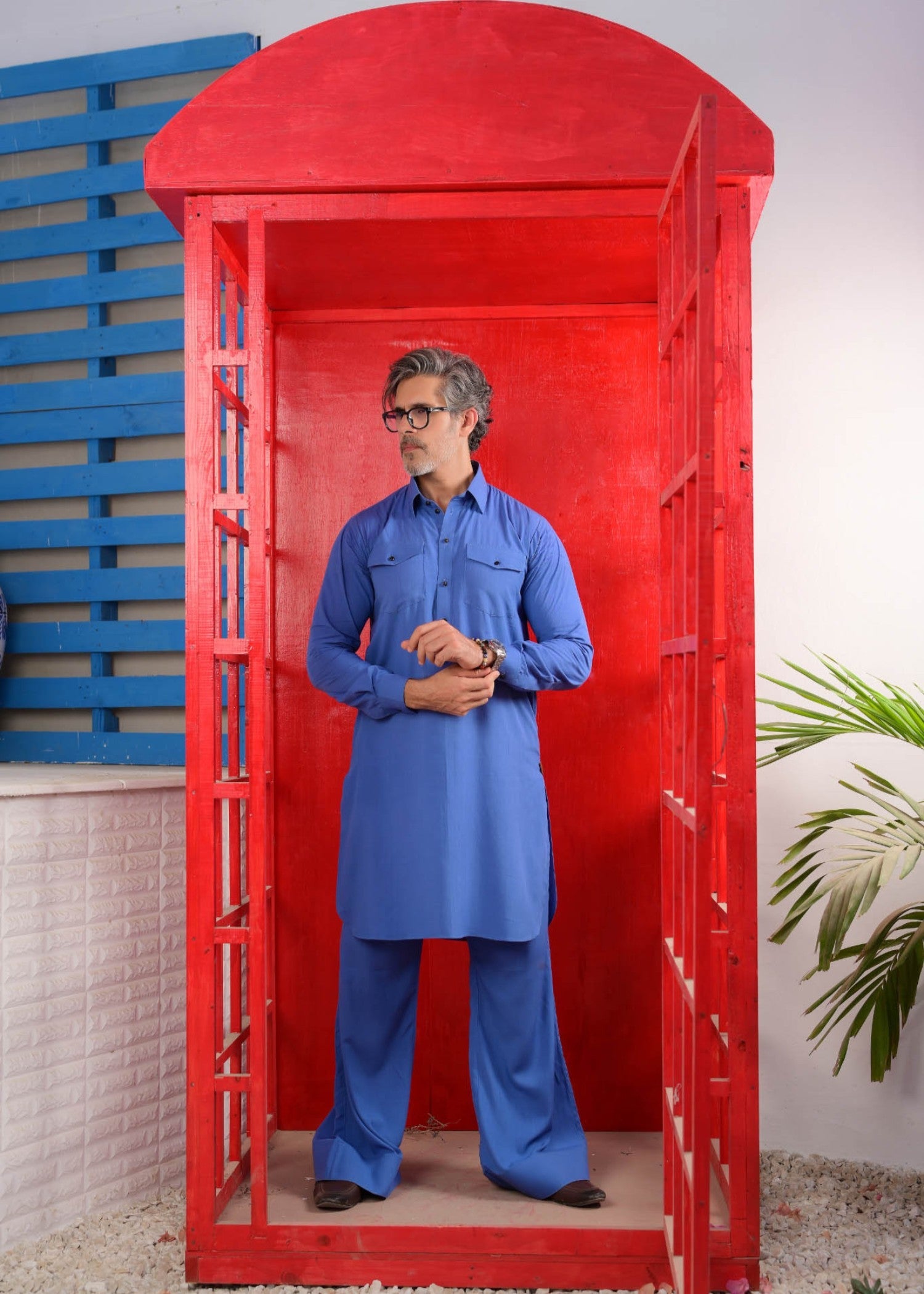 irish linen Kurta Set in Blue
