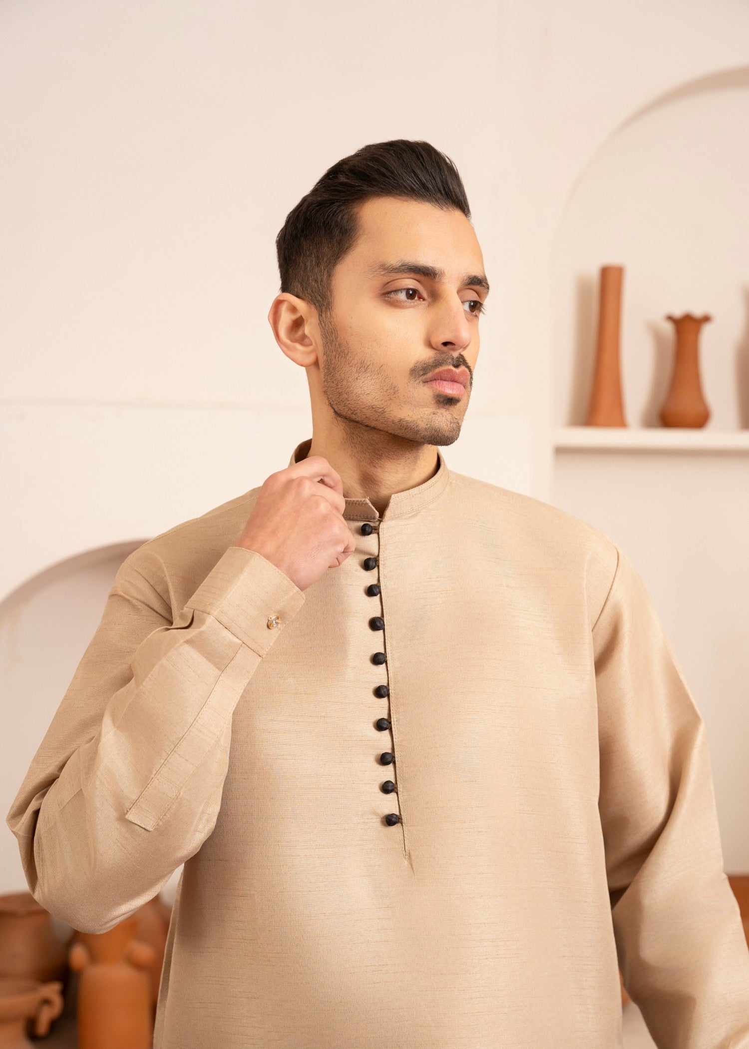 raw silk Kurta Set in Wheat