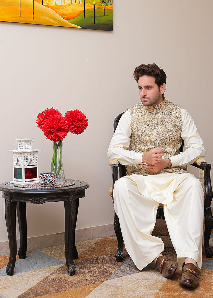 banarsi silk Waistcoat in Gold