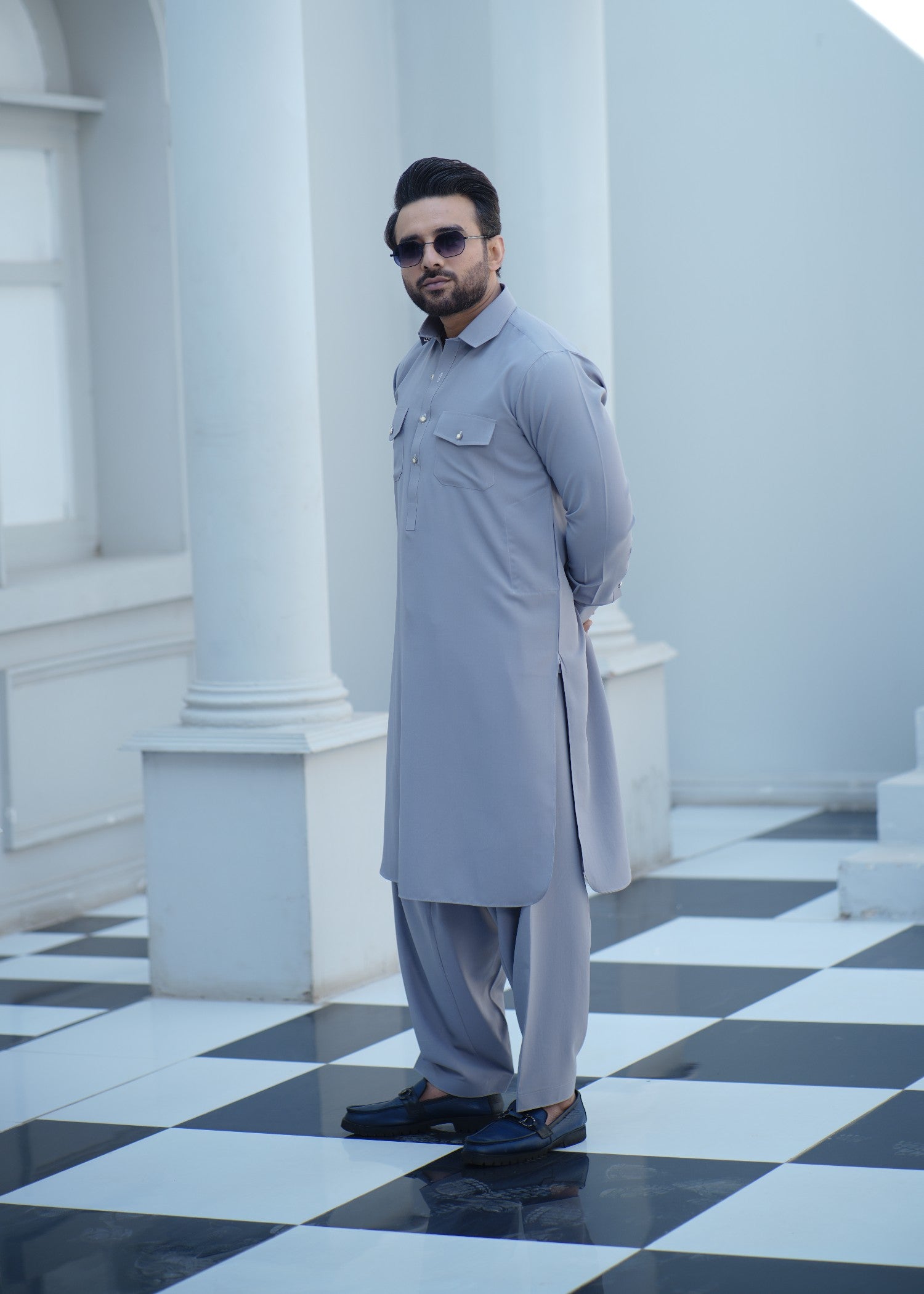 wash & wear Shalwar Kameez in Cool grey