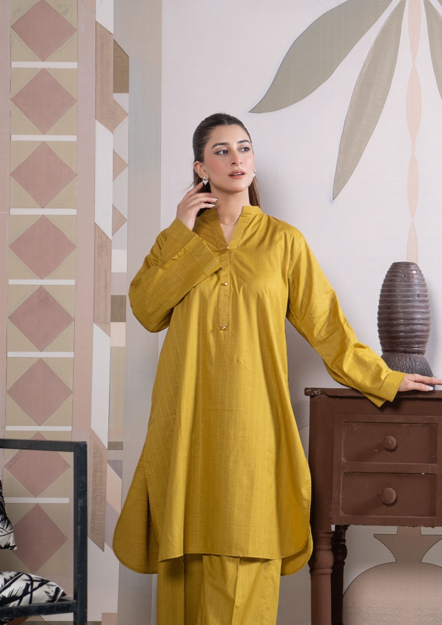 lawn cotton Co Ord Sets in Mustard