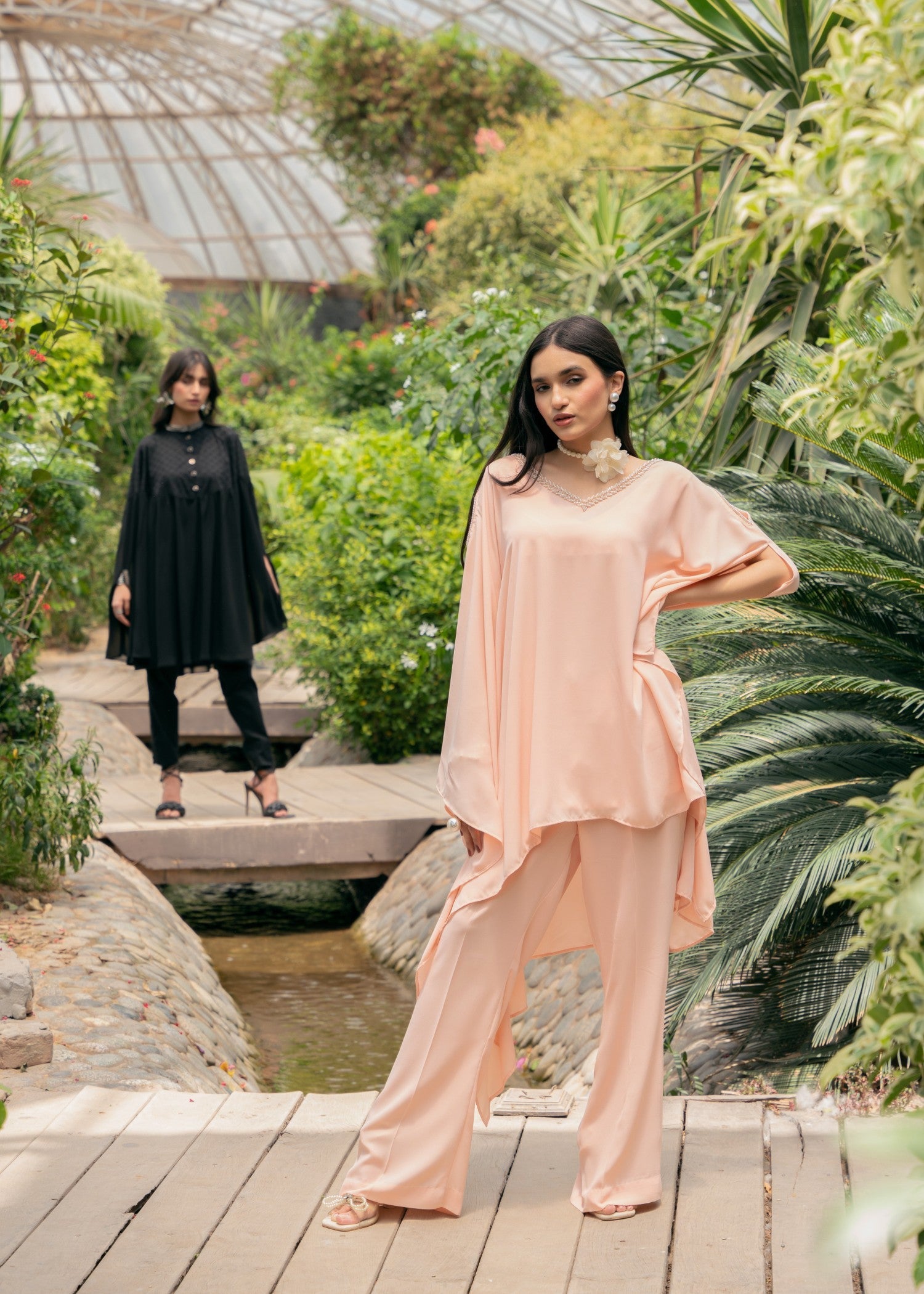 chikankari cotton Kaftan in Black