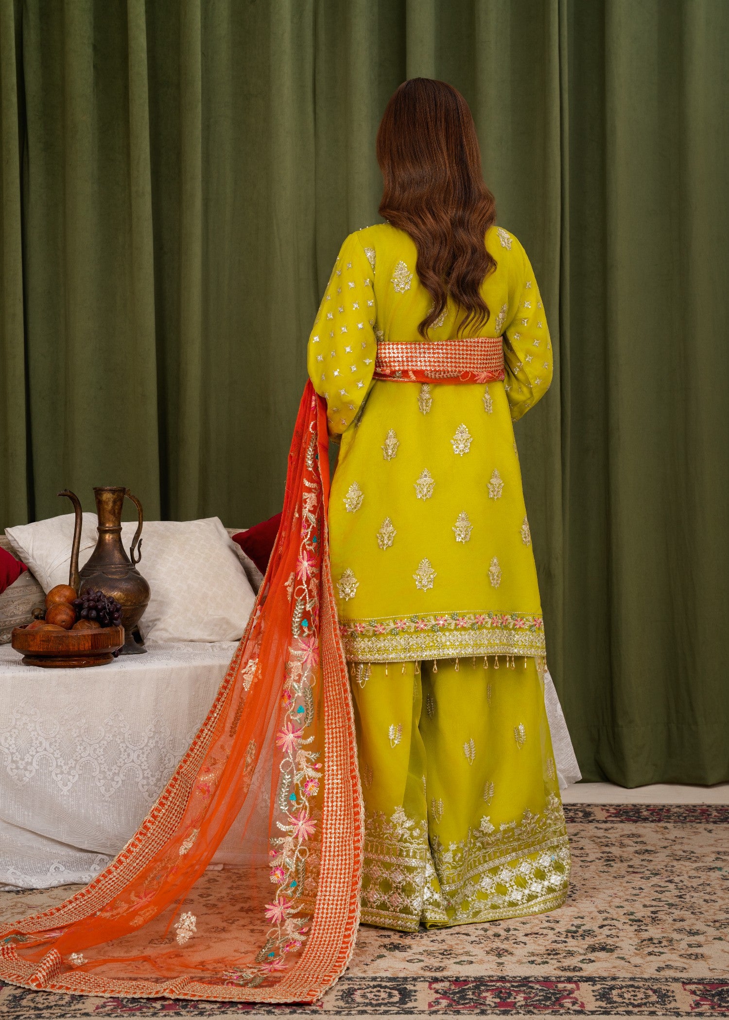 organza Sharara in Herb green