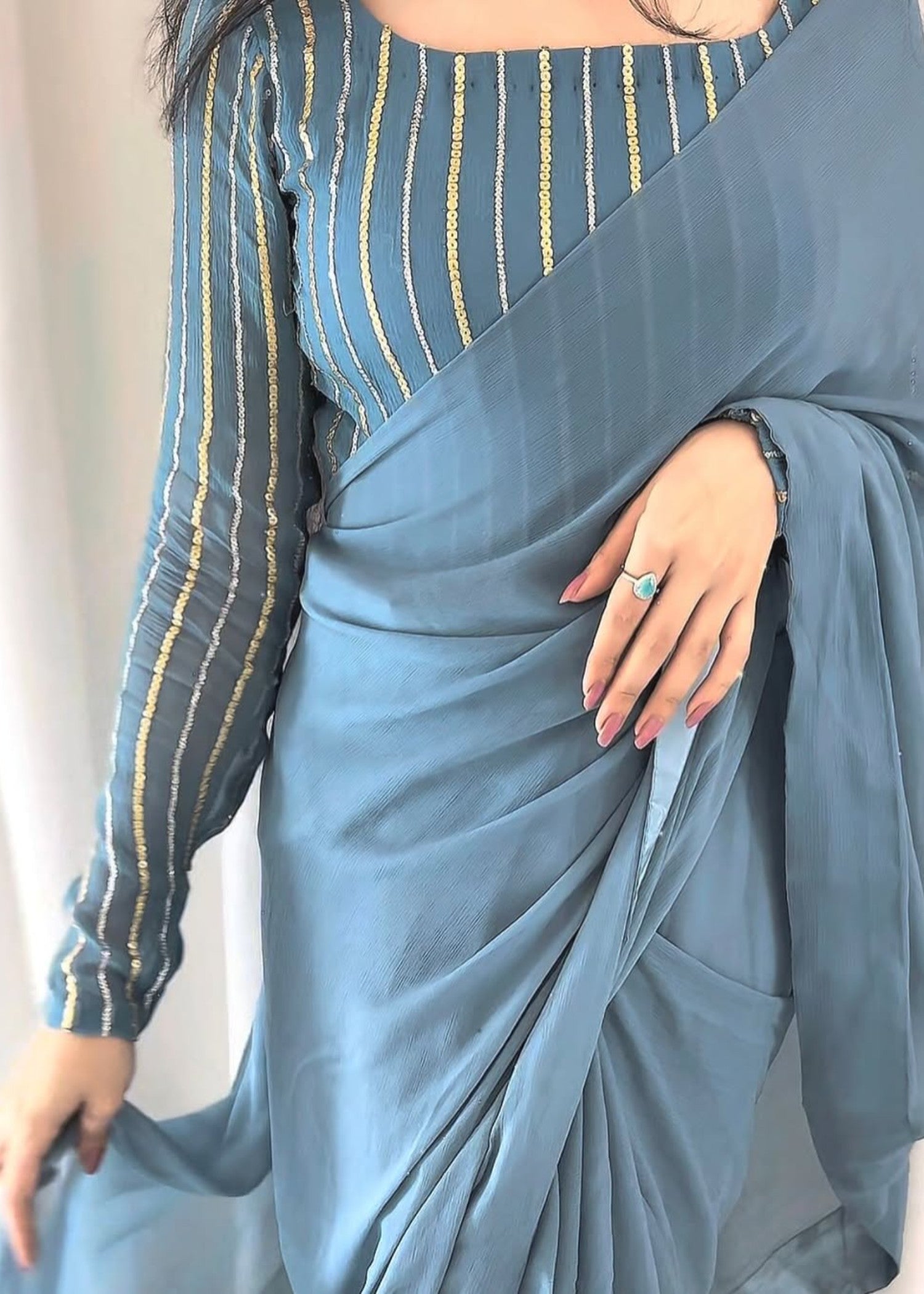 chiffon Saree in Powder blue