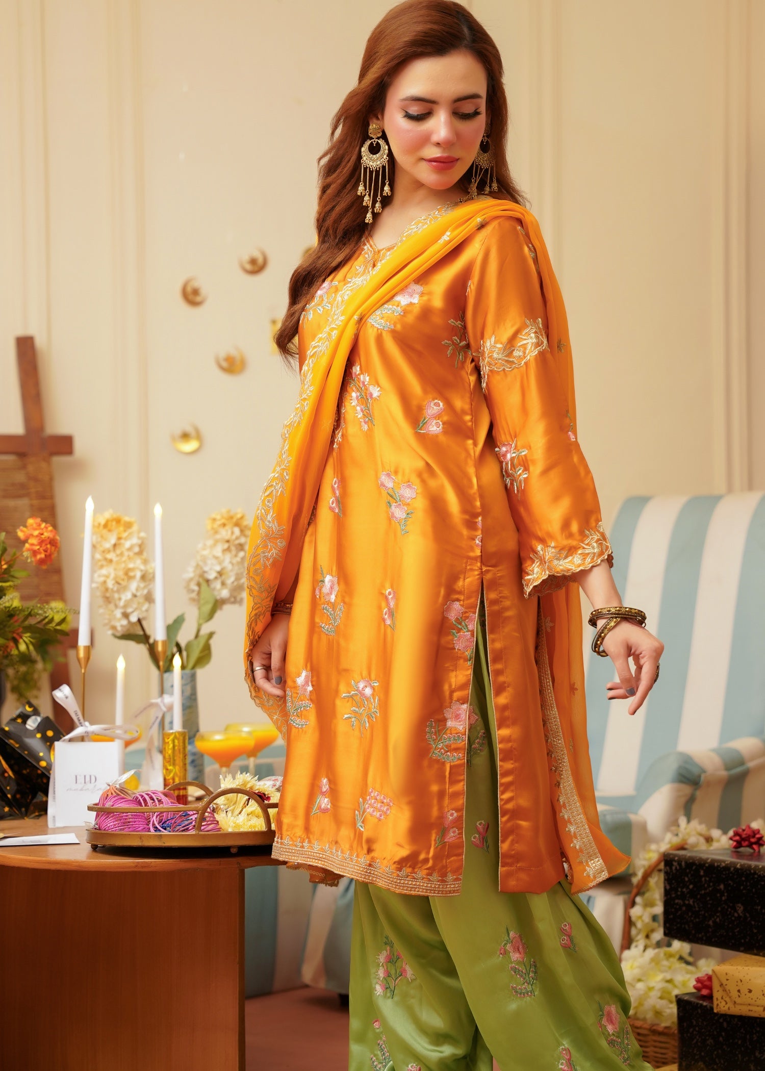 silk Kurta Set in Mustard