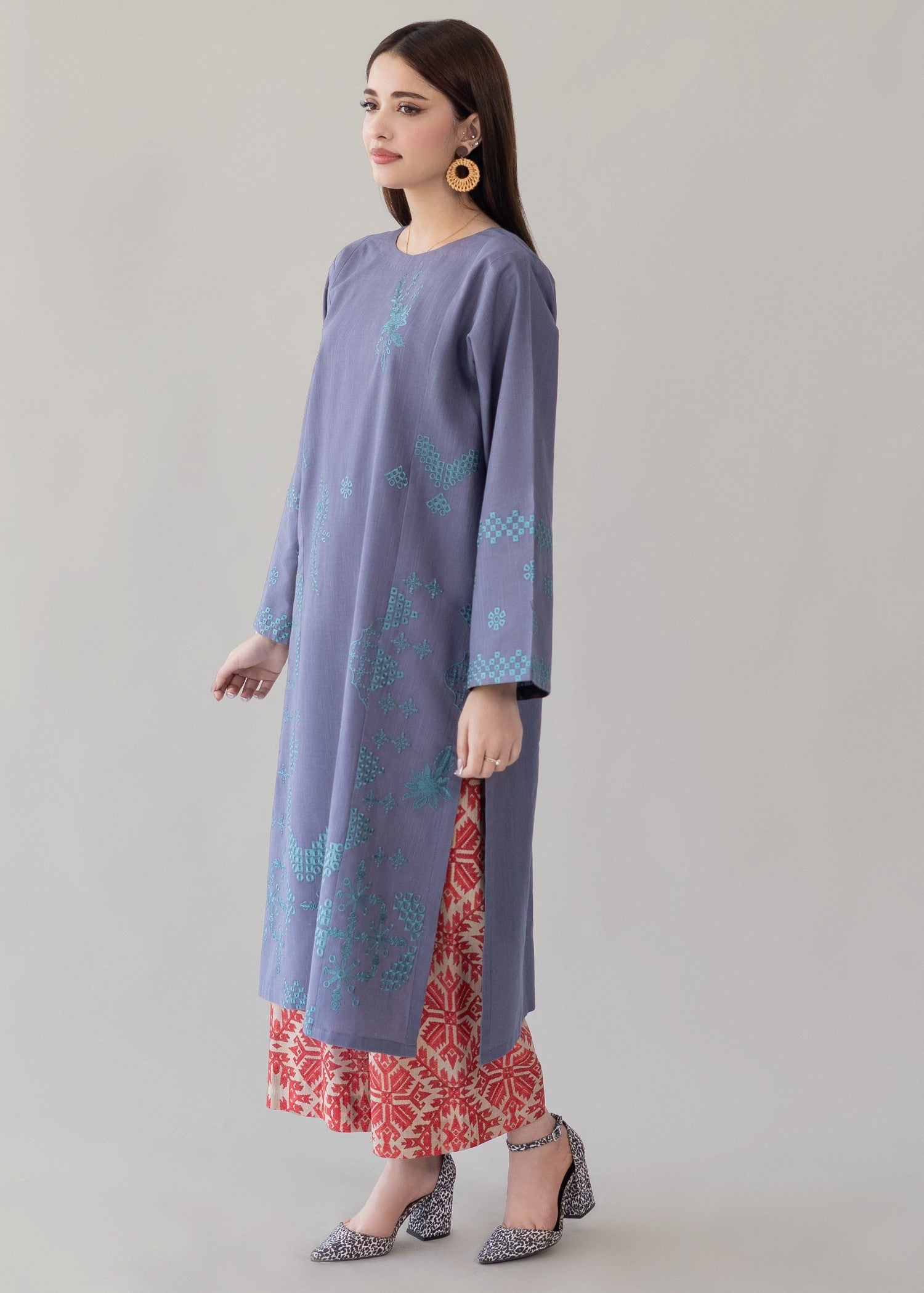 slub khaddar Kurta Set in Grey