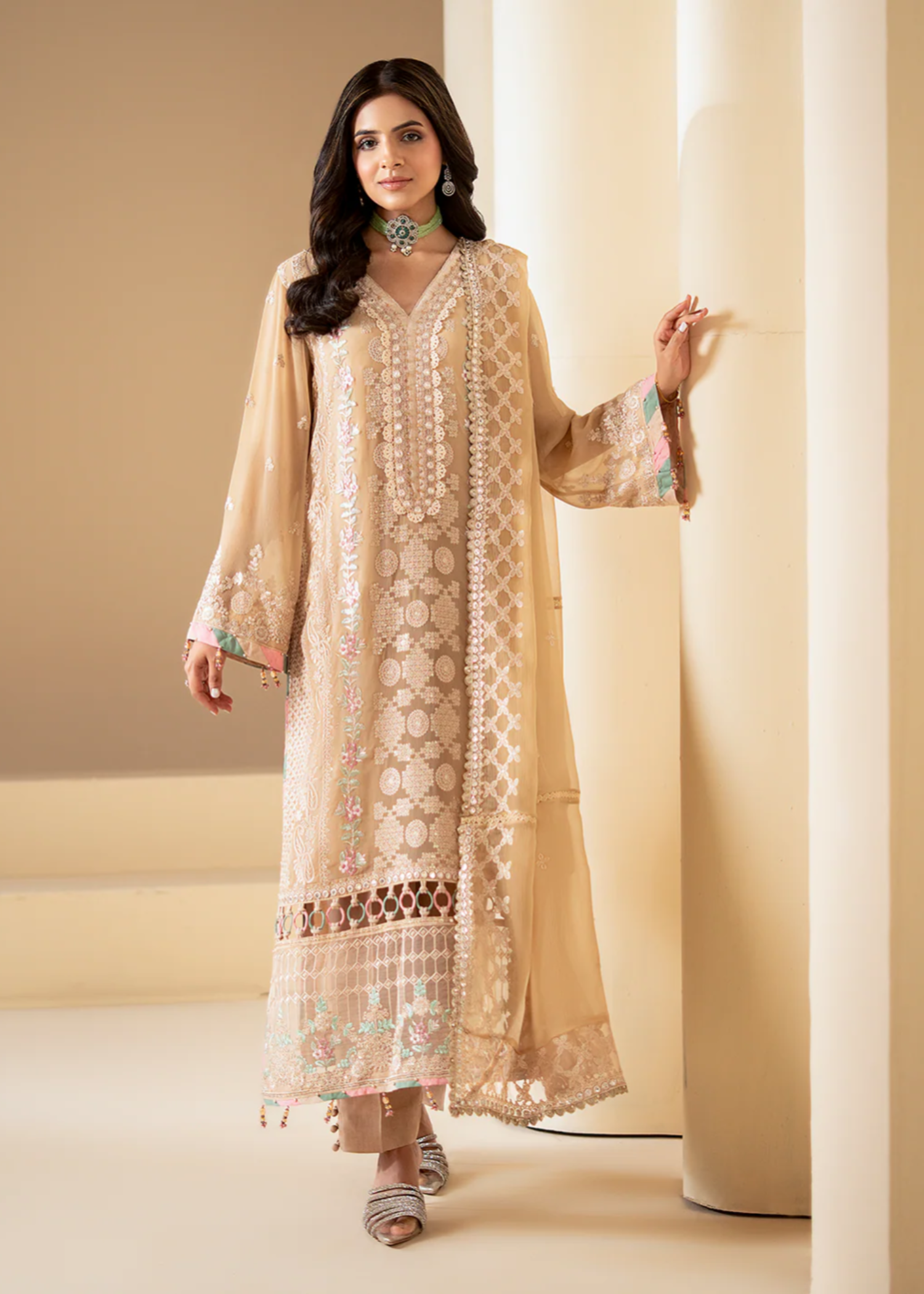 chiffon Kurta Set in Antique white