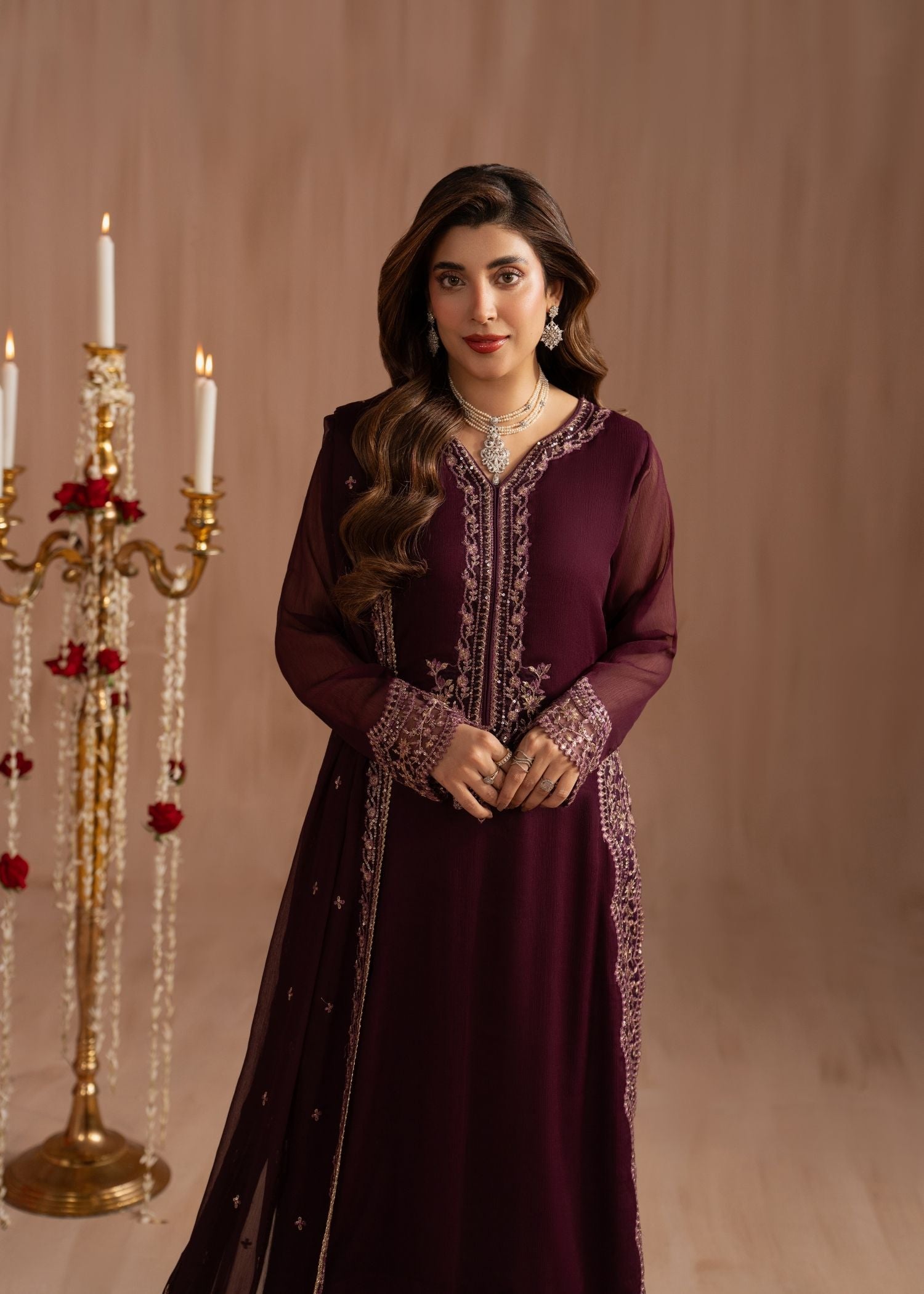 bemberg crinkle chiffon Kurta Set in Royal amethyst