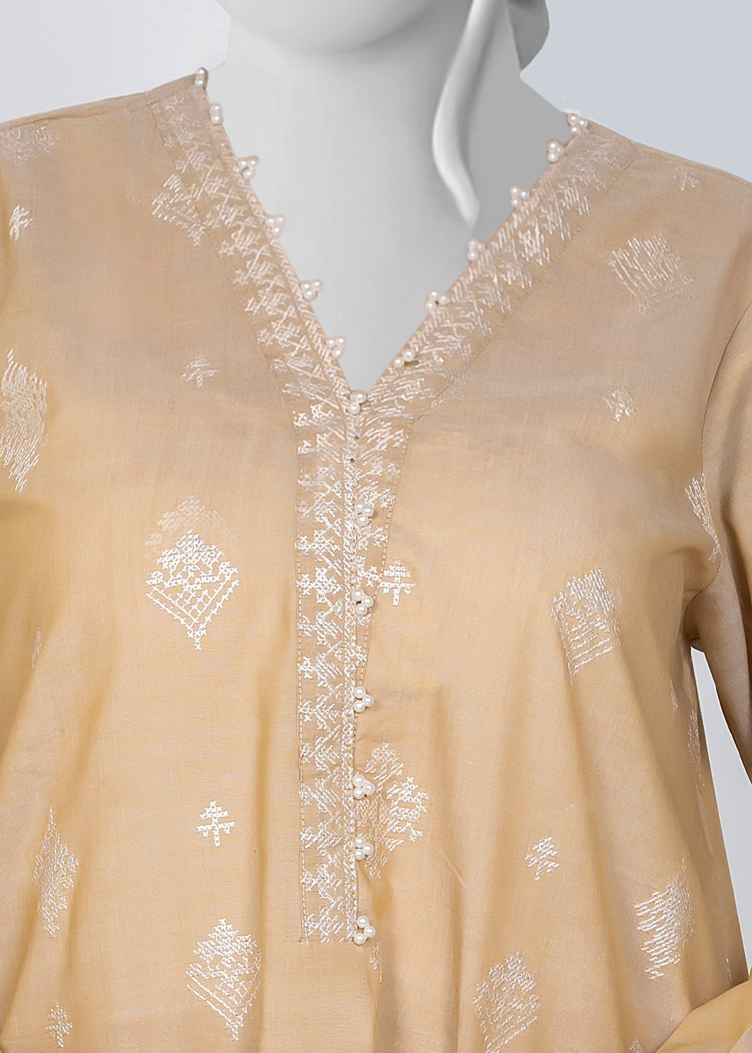 chambray Kurta Set in Beige