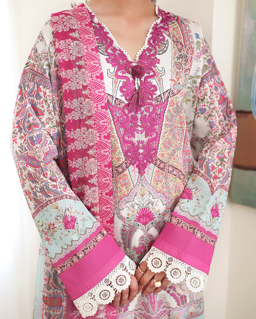Eclat Garden Printed Lawn – Coral Hibiscus