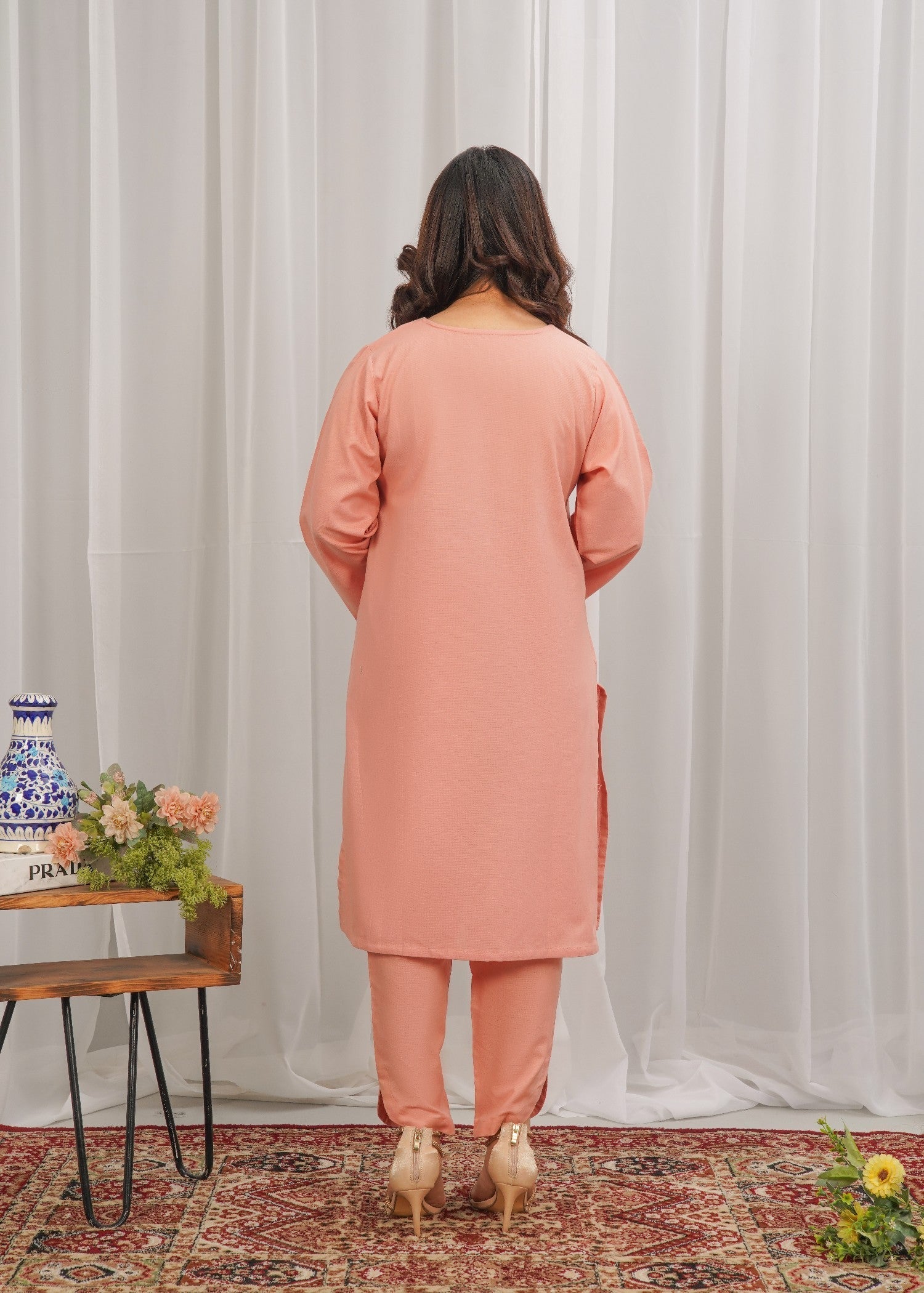 cambric Kurta Set in Pink