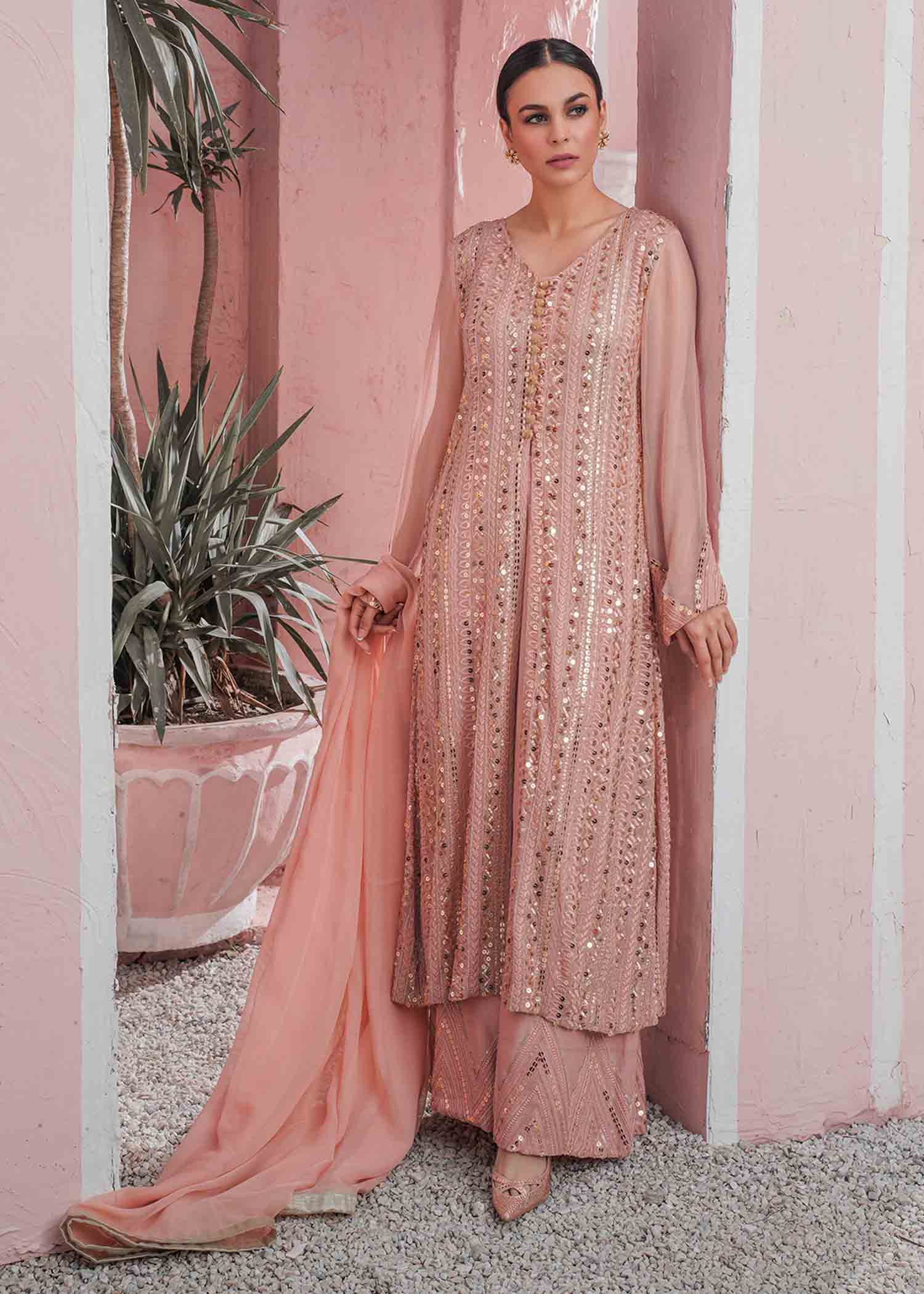 chiffon Gown in Peach pink