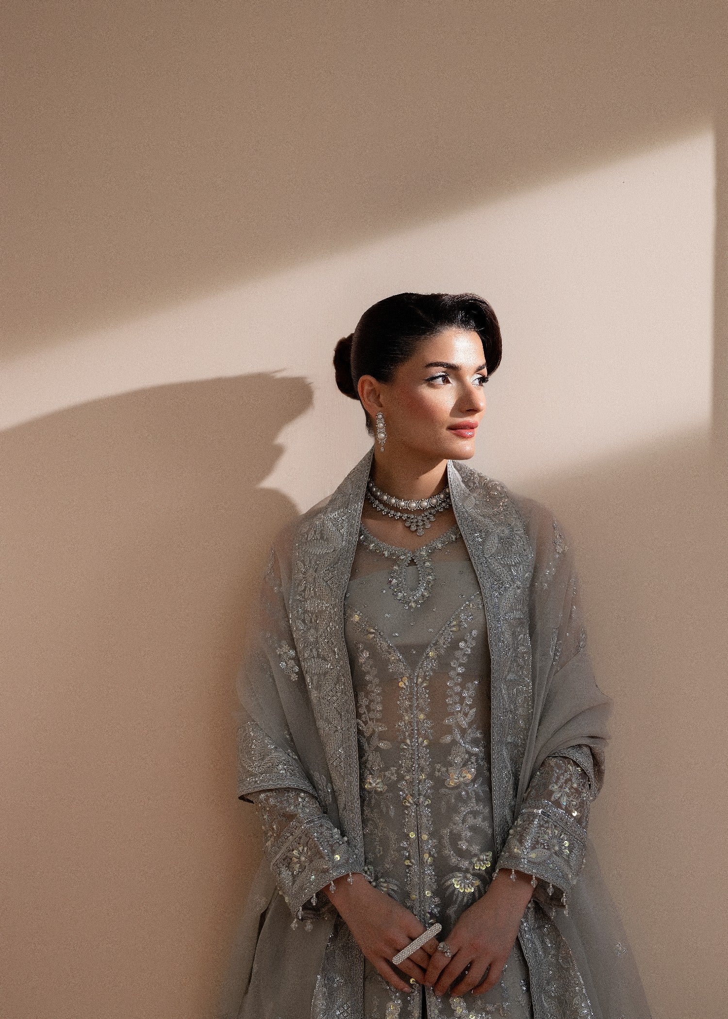 organza Sharara in Pastel grey