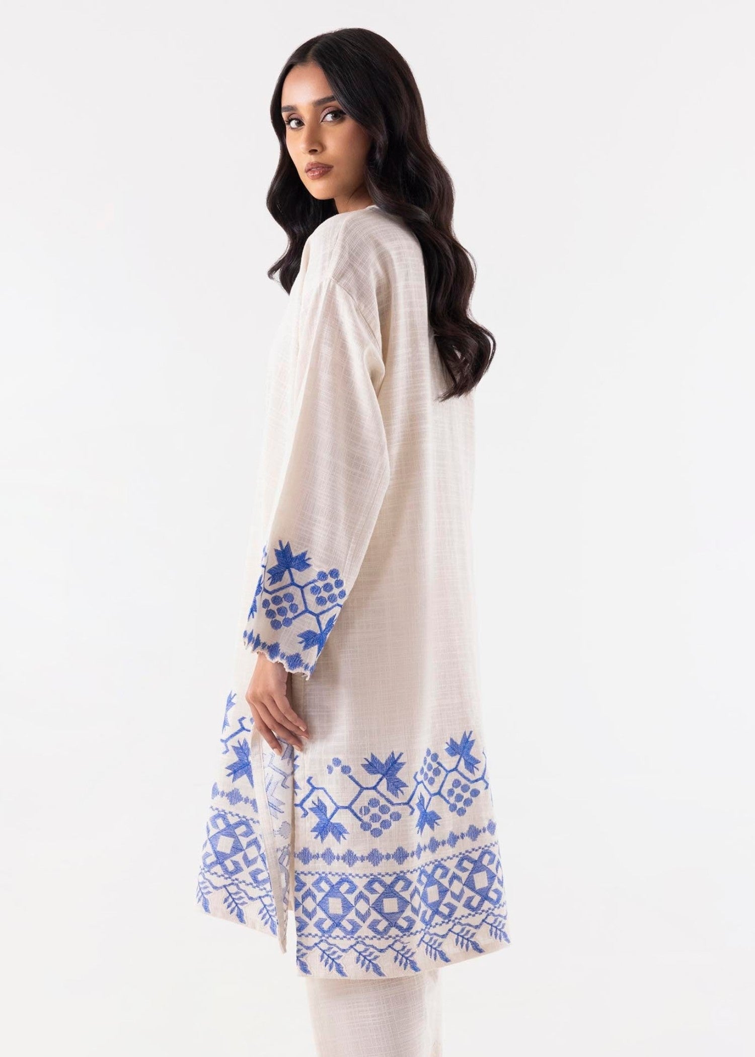 slub lawn Kurti in Off-white