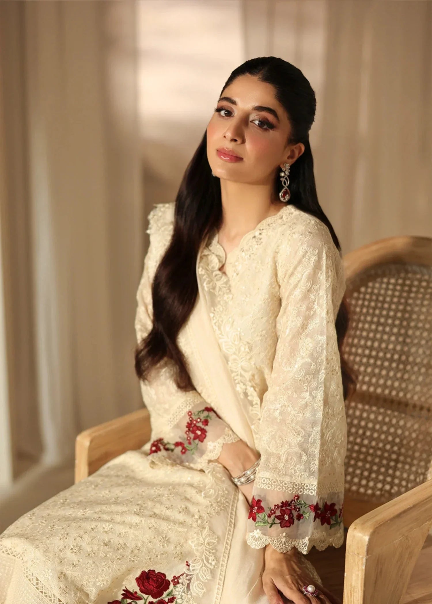 khaddi net Kurta Set in Ivory