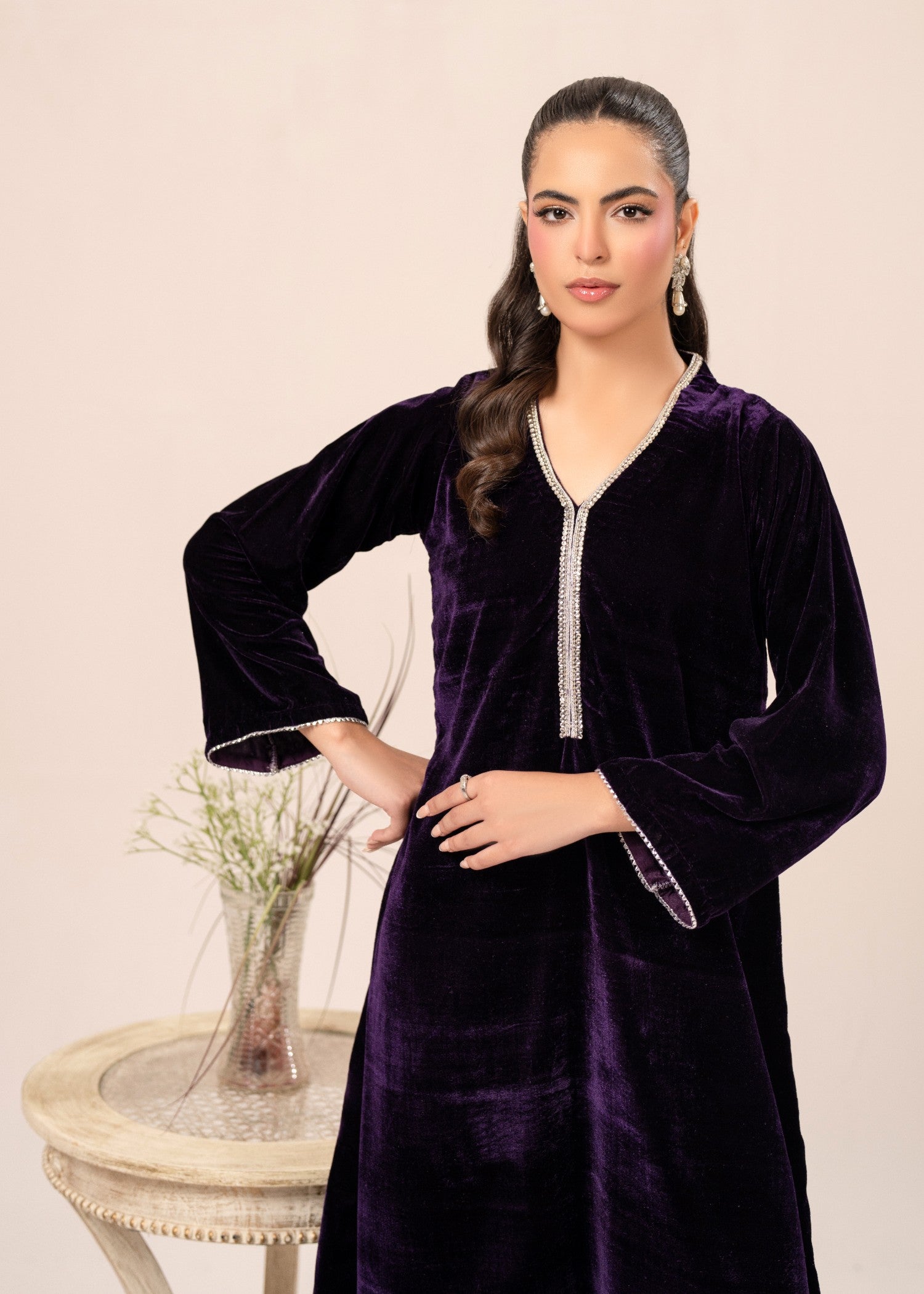velvet Kaftan in Plum