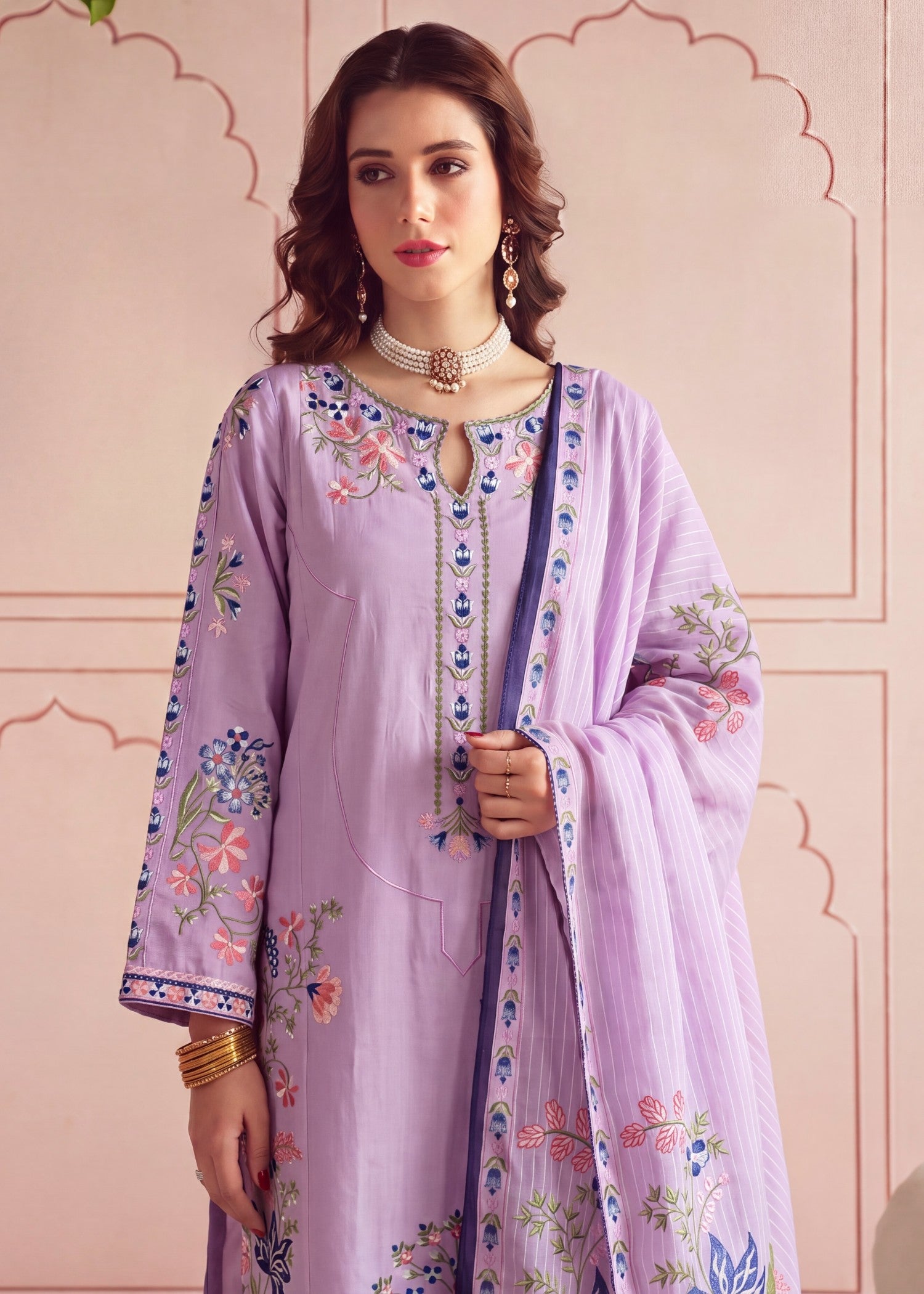 lawn Kurta Set in Heathered lilac