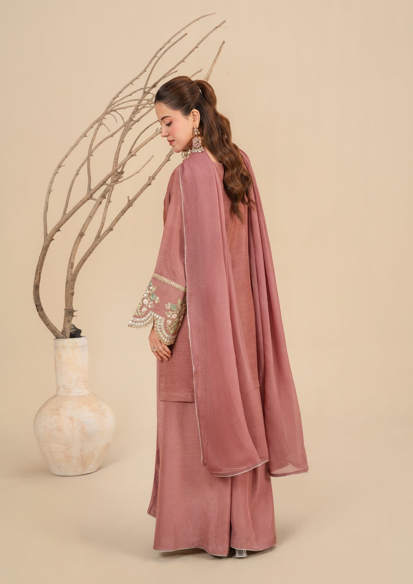 viscose raw silk Sharara in Tea rose pink