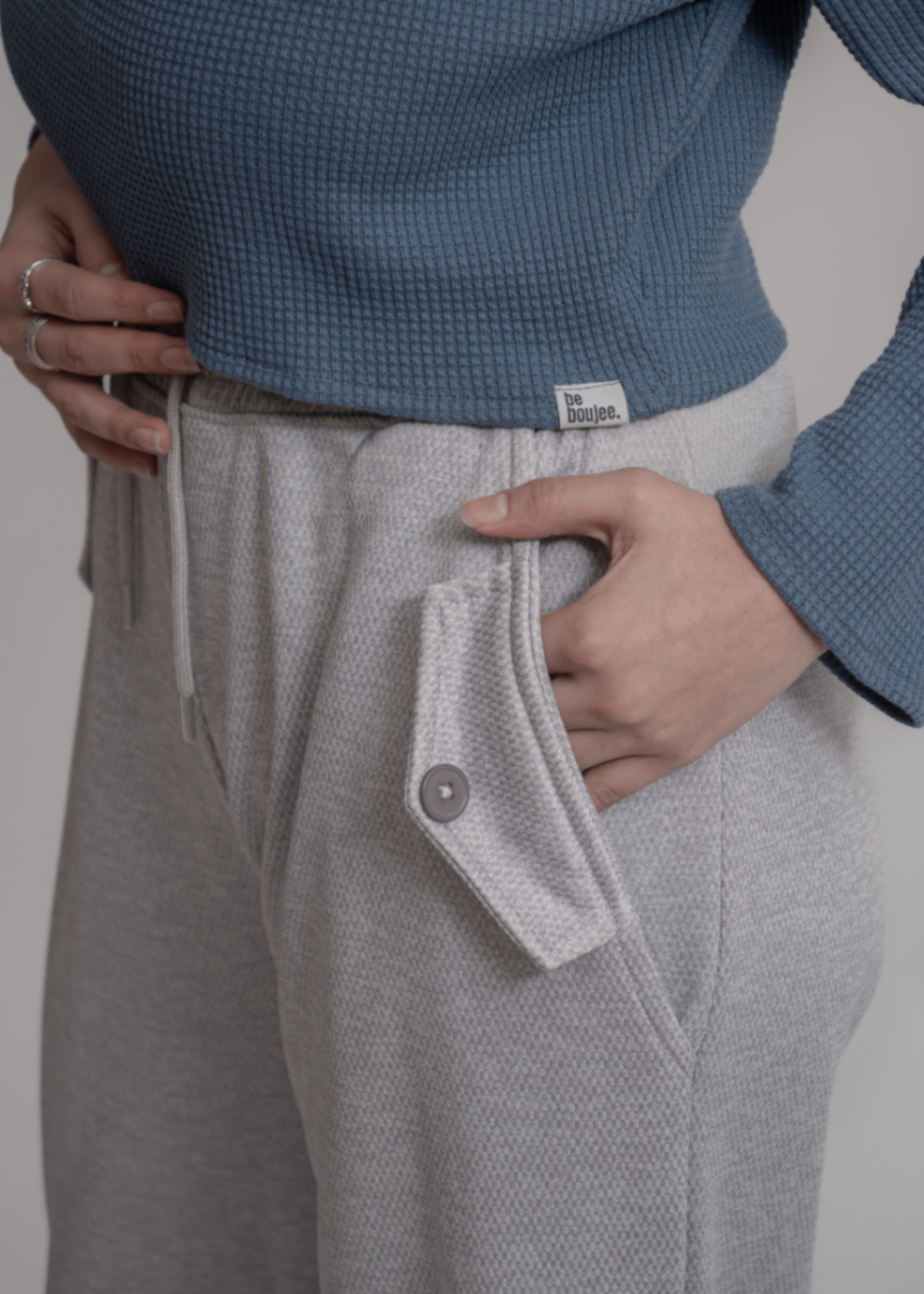 pearl mesh net Trousers in Light grey