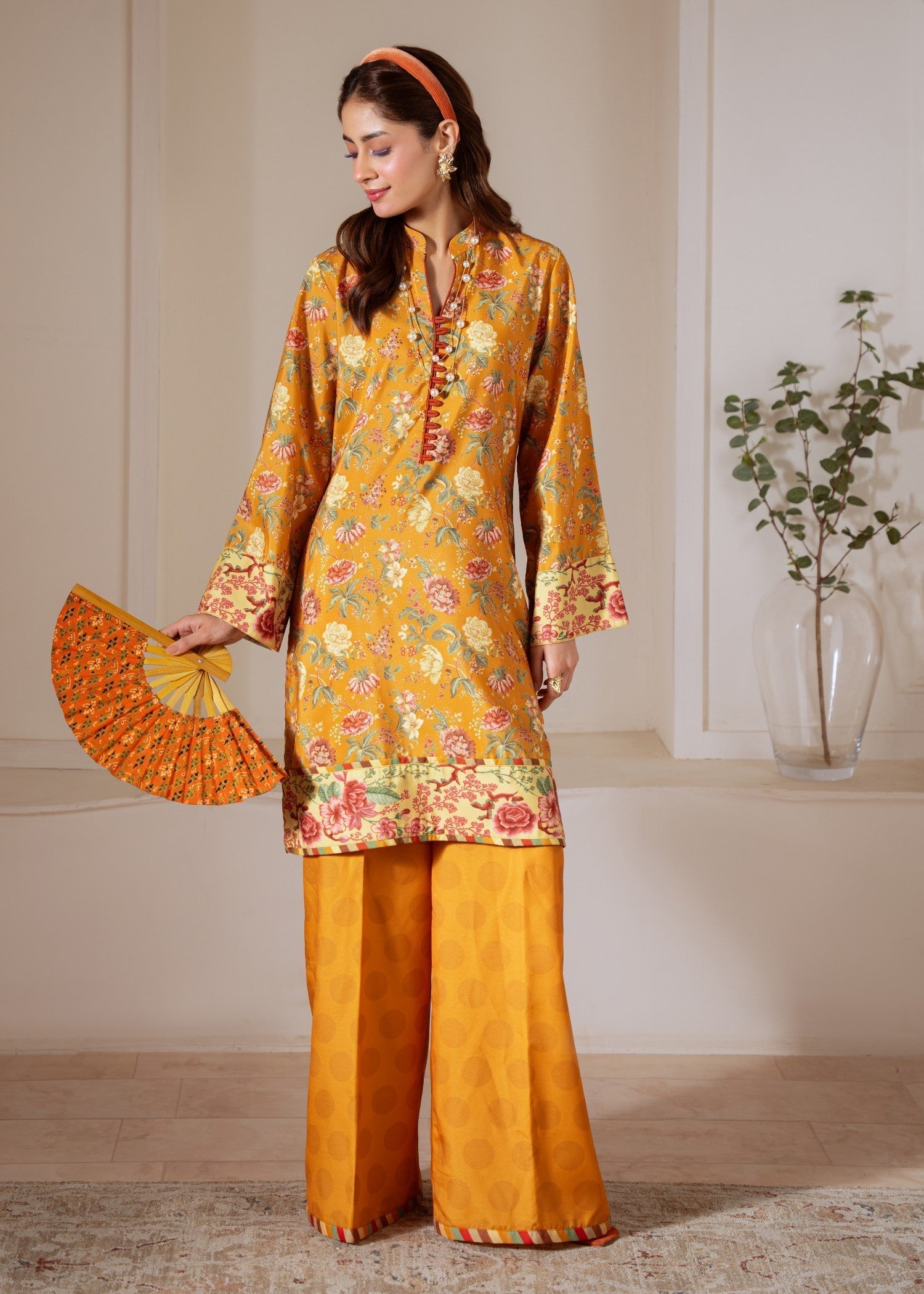 poly lawn Kurta Set in Mari gold