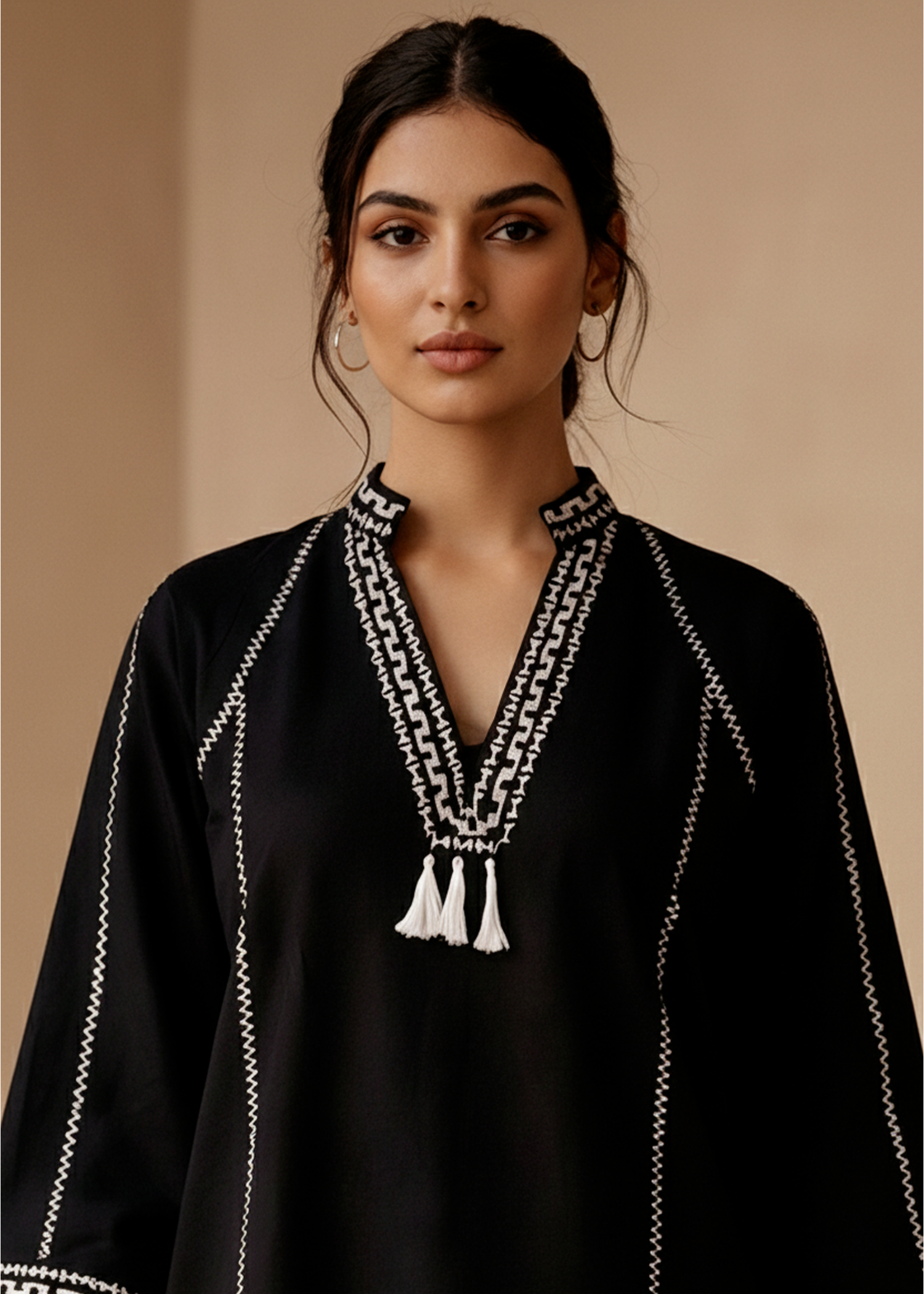 viscose linen Kurta Set in Black