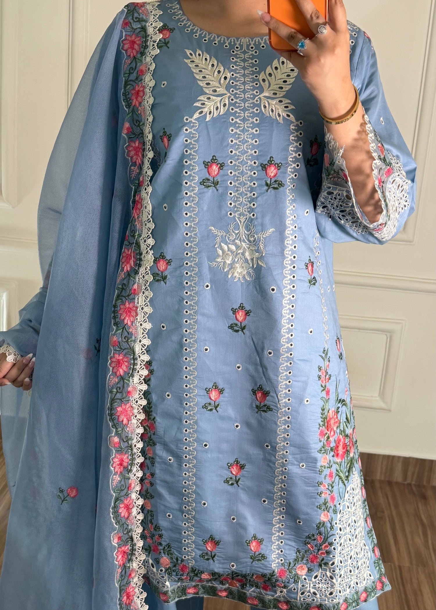 lawn Kurta Set in Powder blue, sky blue