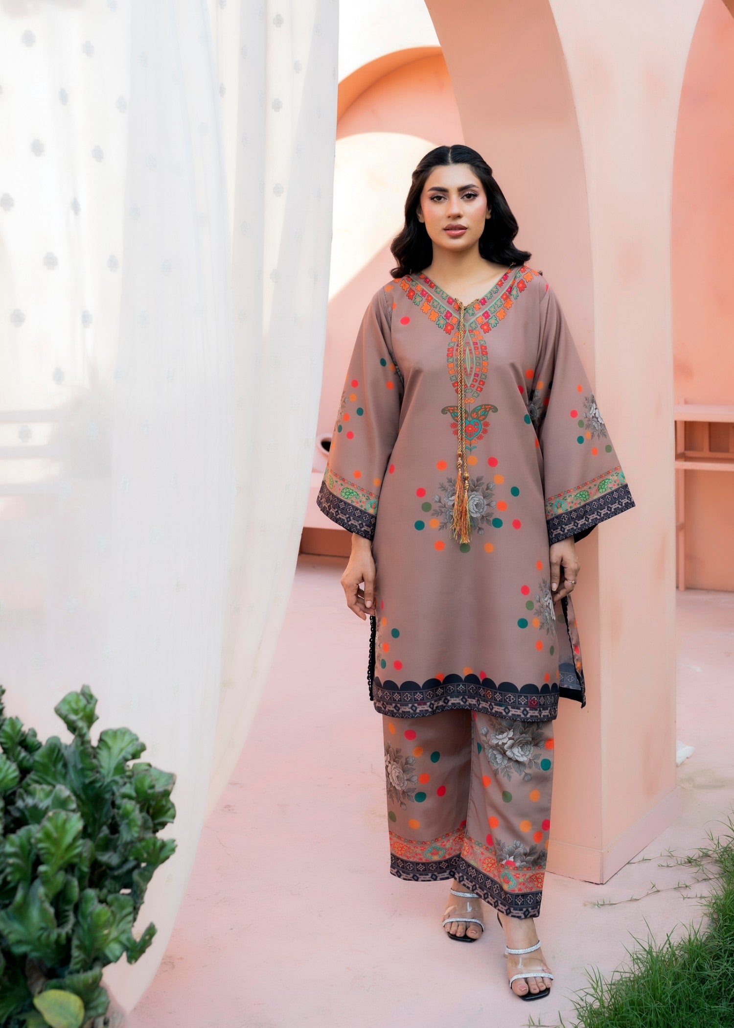poly lawn Co Ord Sets in Camel brown