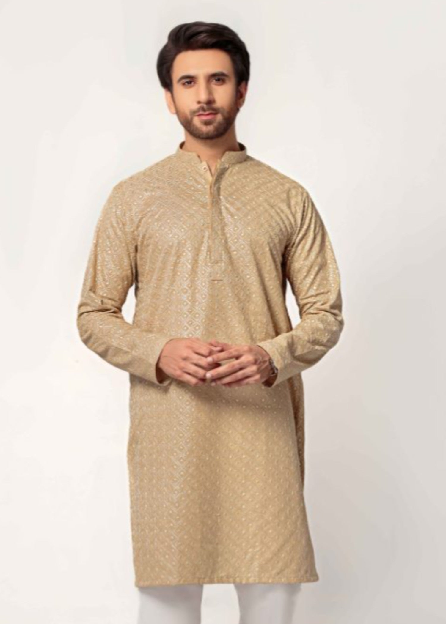 chikankari cotton Kurta in Marigold