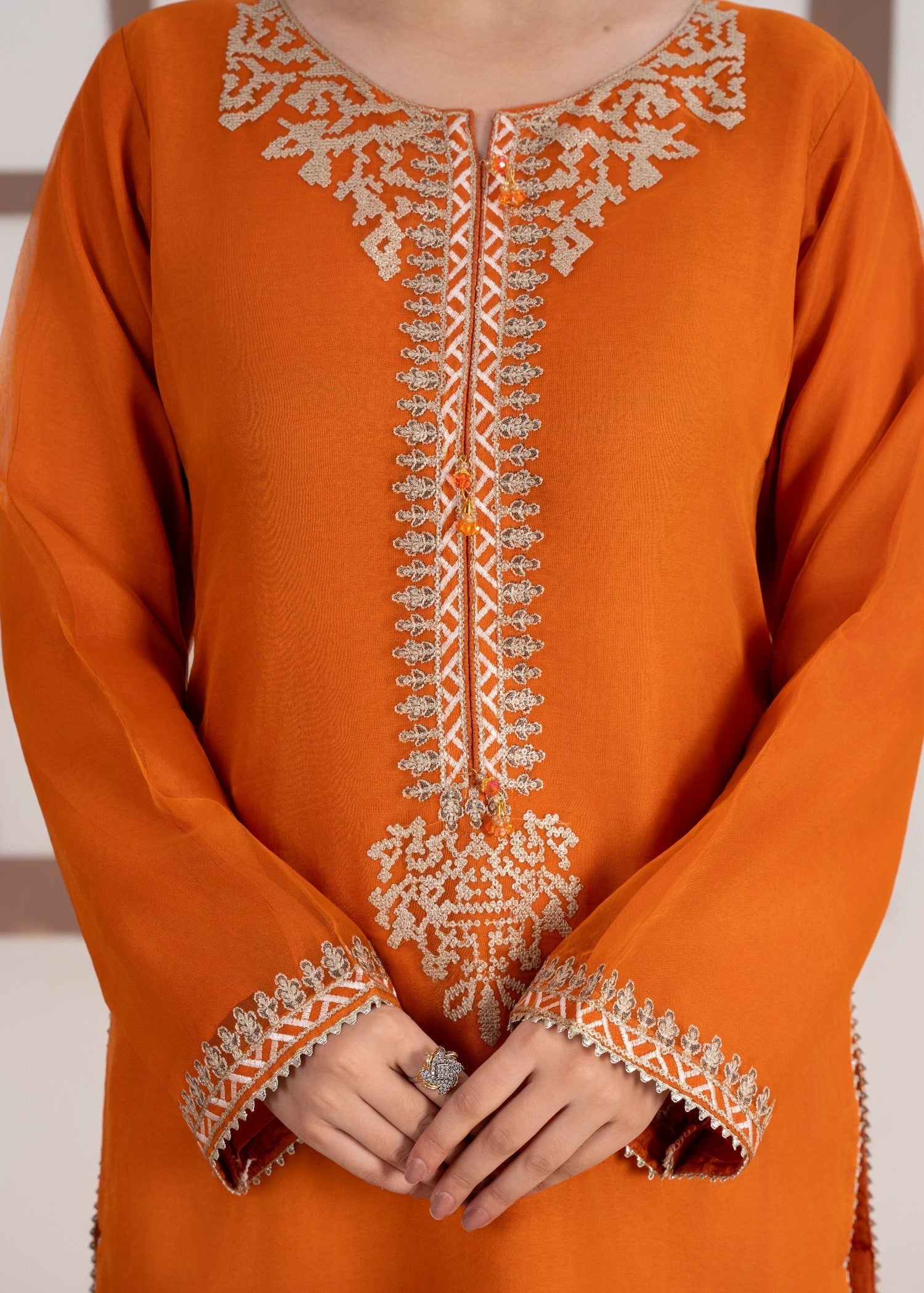 organza Kurta Set in Pumpkin orange