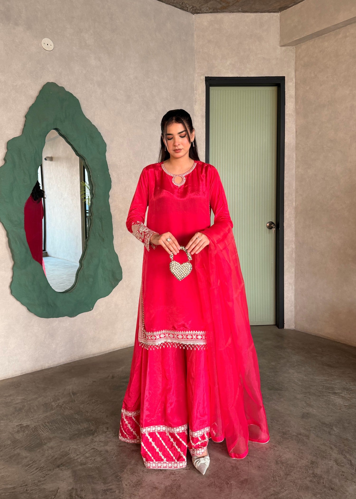 silk Sharara in Hot pink