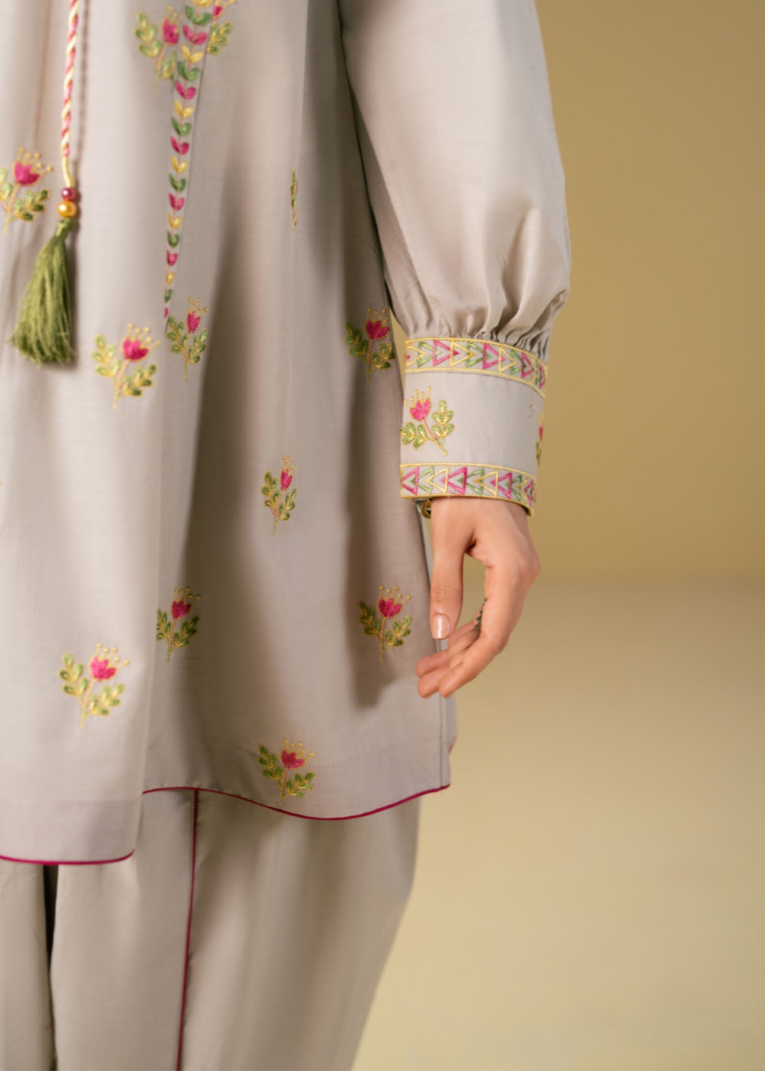 lawn Short Frock in Light grey