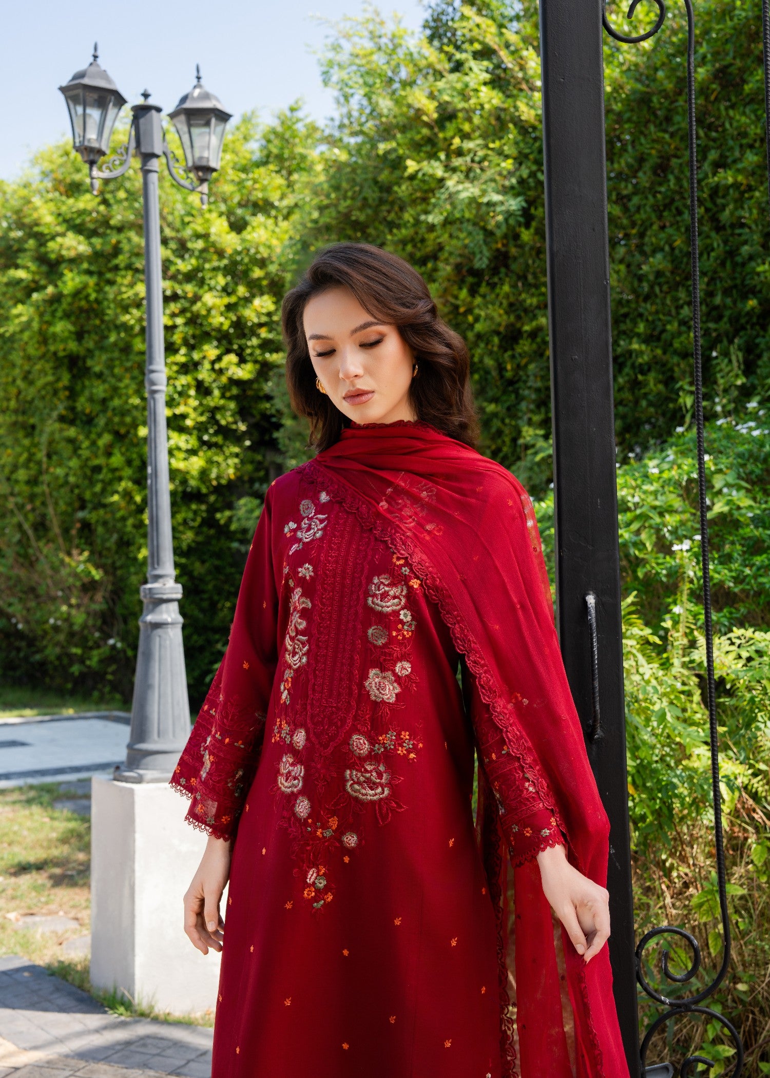 lawn Kurta Set in Berry red