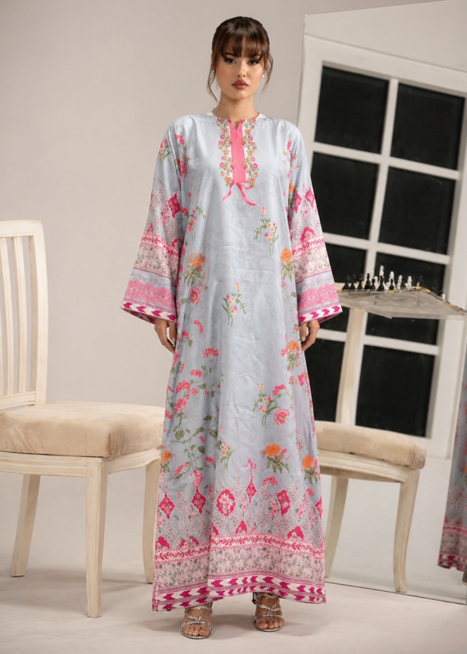 poly lawn Kaftan in Sky blue