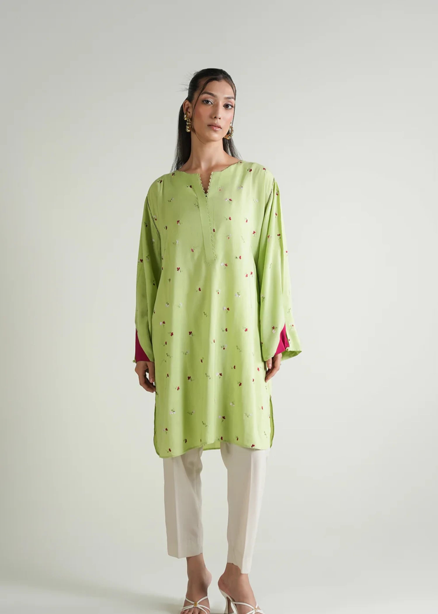 linen Kurti in Green