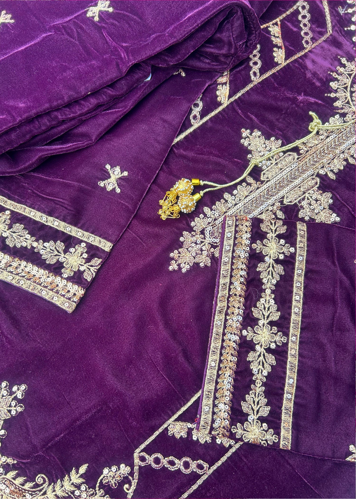 chinese micro velvet 9000 Kurta Set in Deep purple
