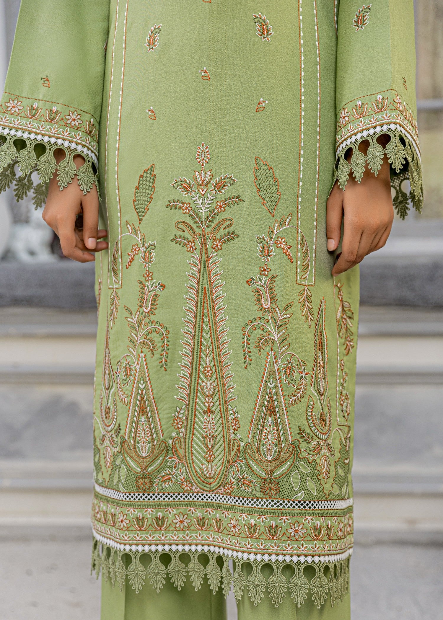 dhanak Unstitched in Pistachio green