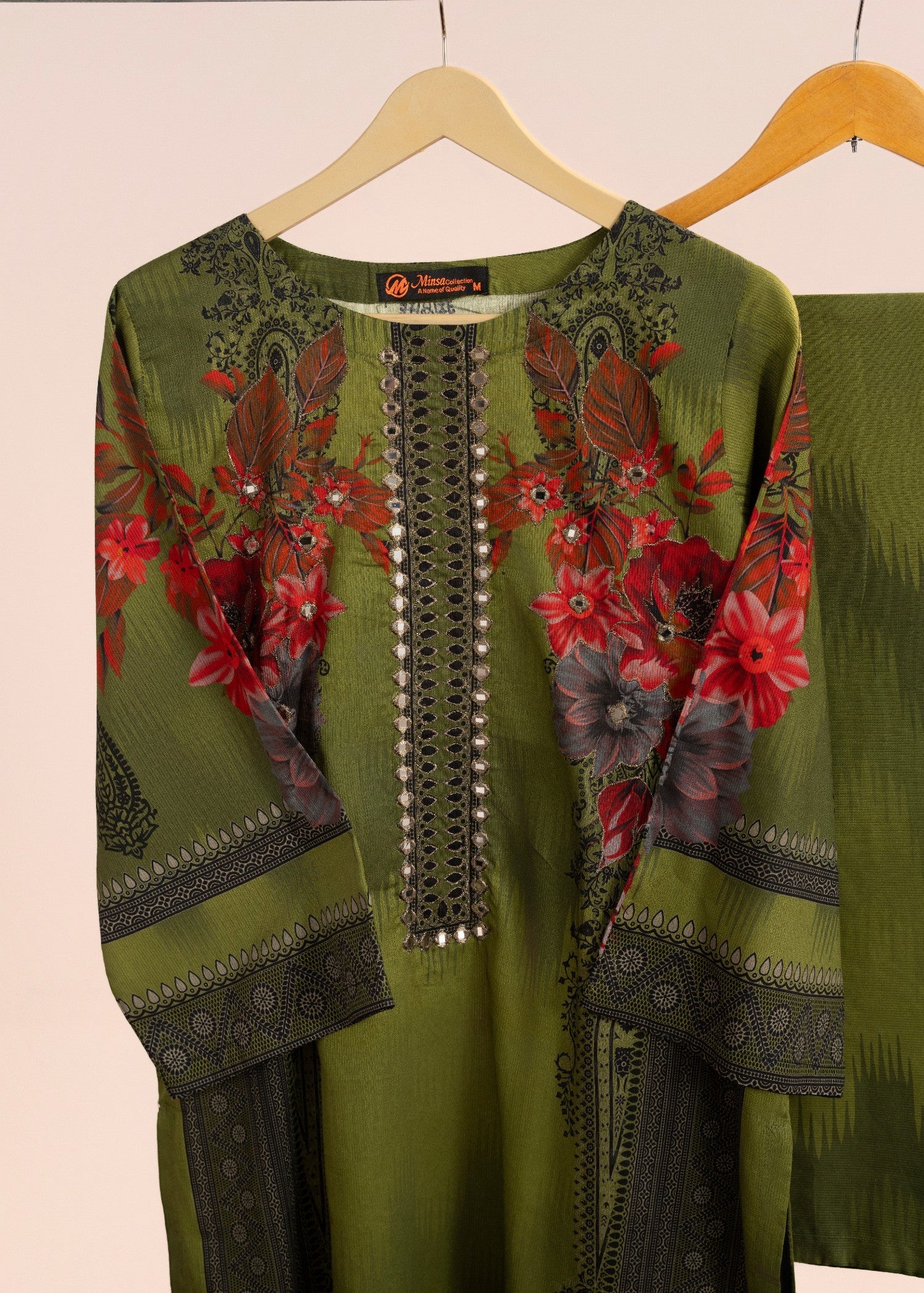 cotton Kurta Set in Avocado green