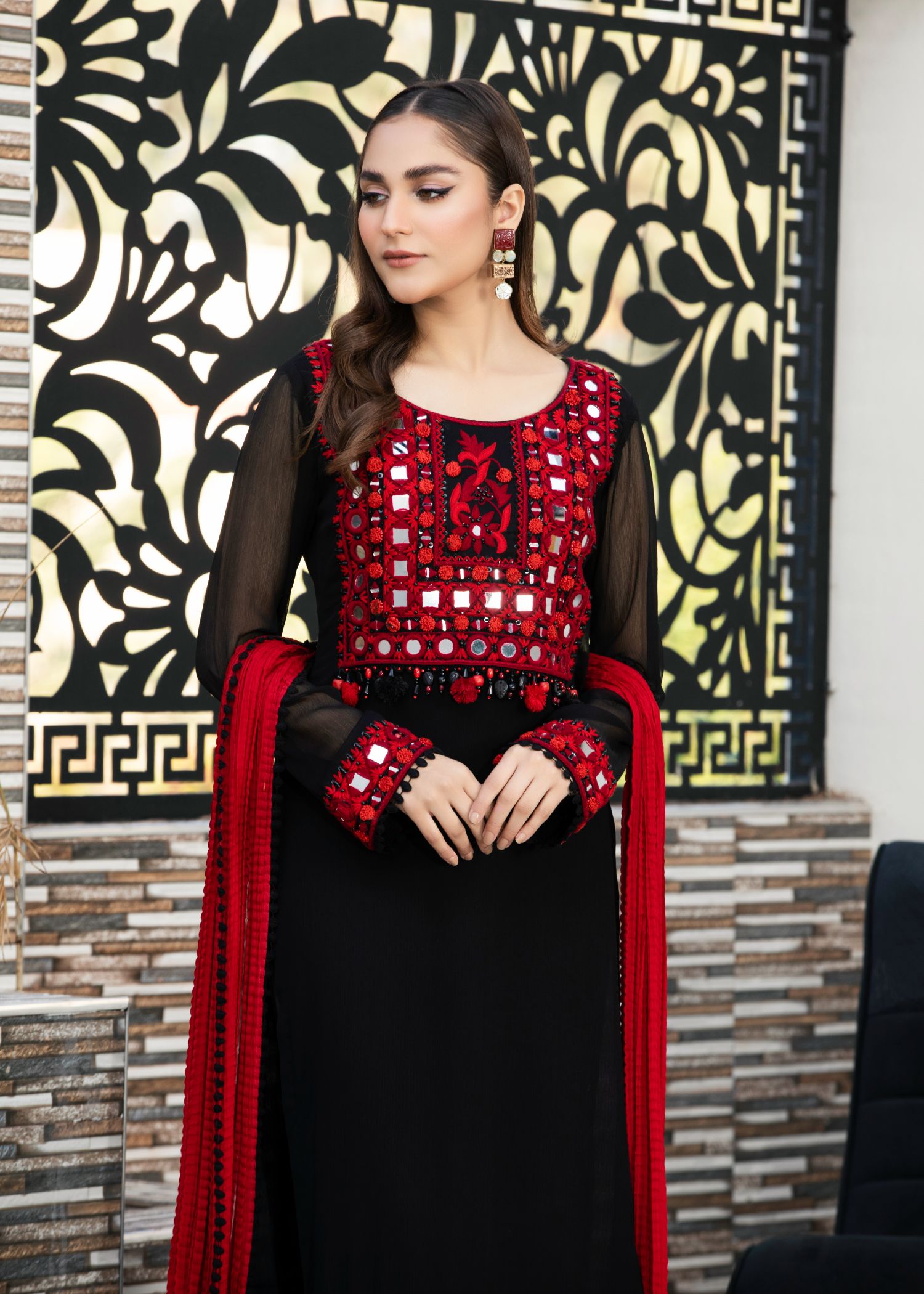 crinkle Kurta Set in Black