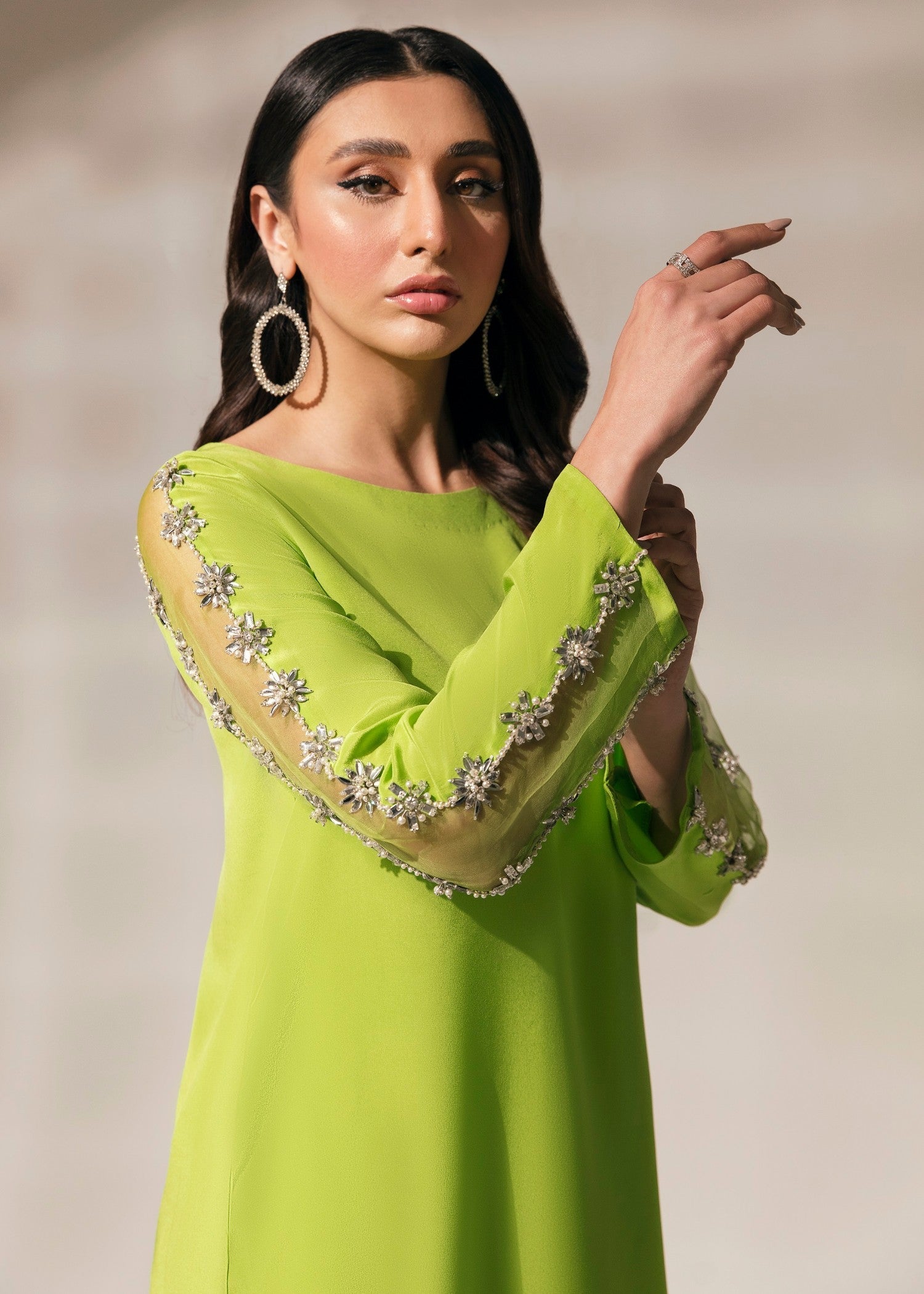 kattan silk Kurta Set in Neon green