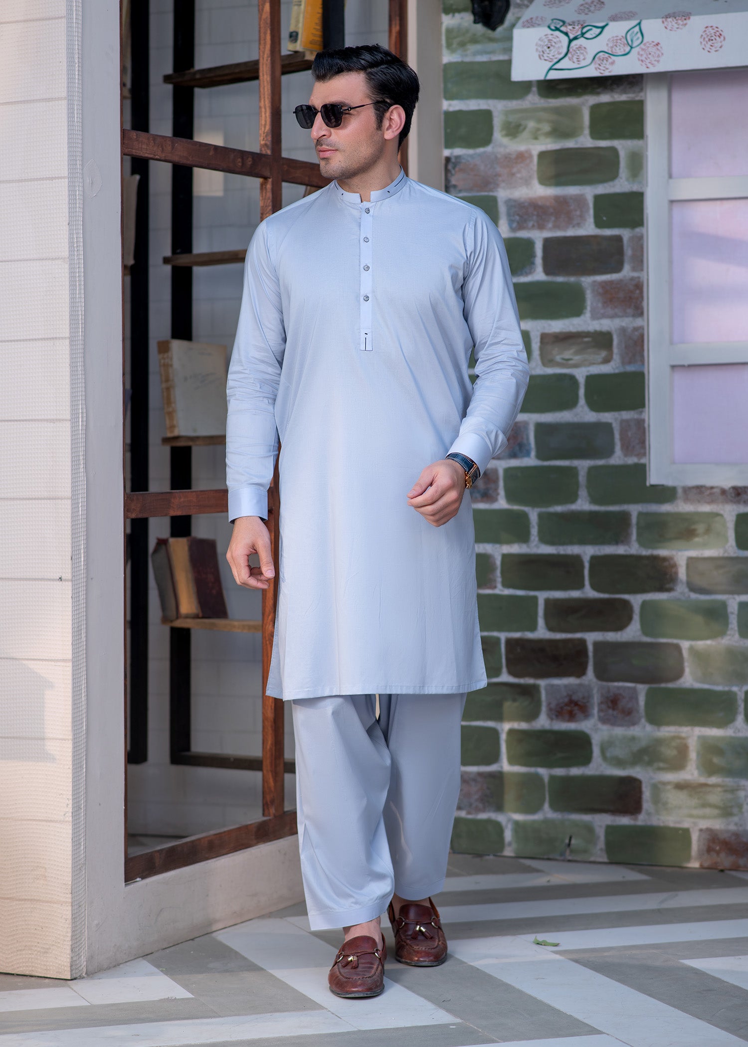 cotton Shalwar Kameez in Light blue by Buraq