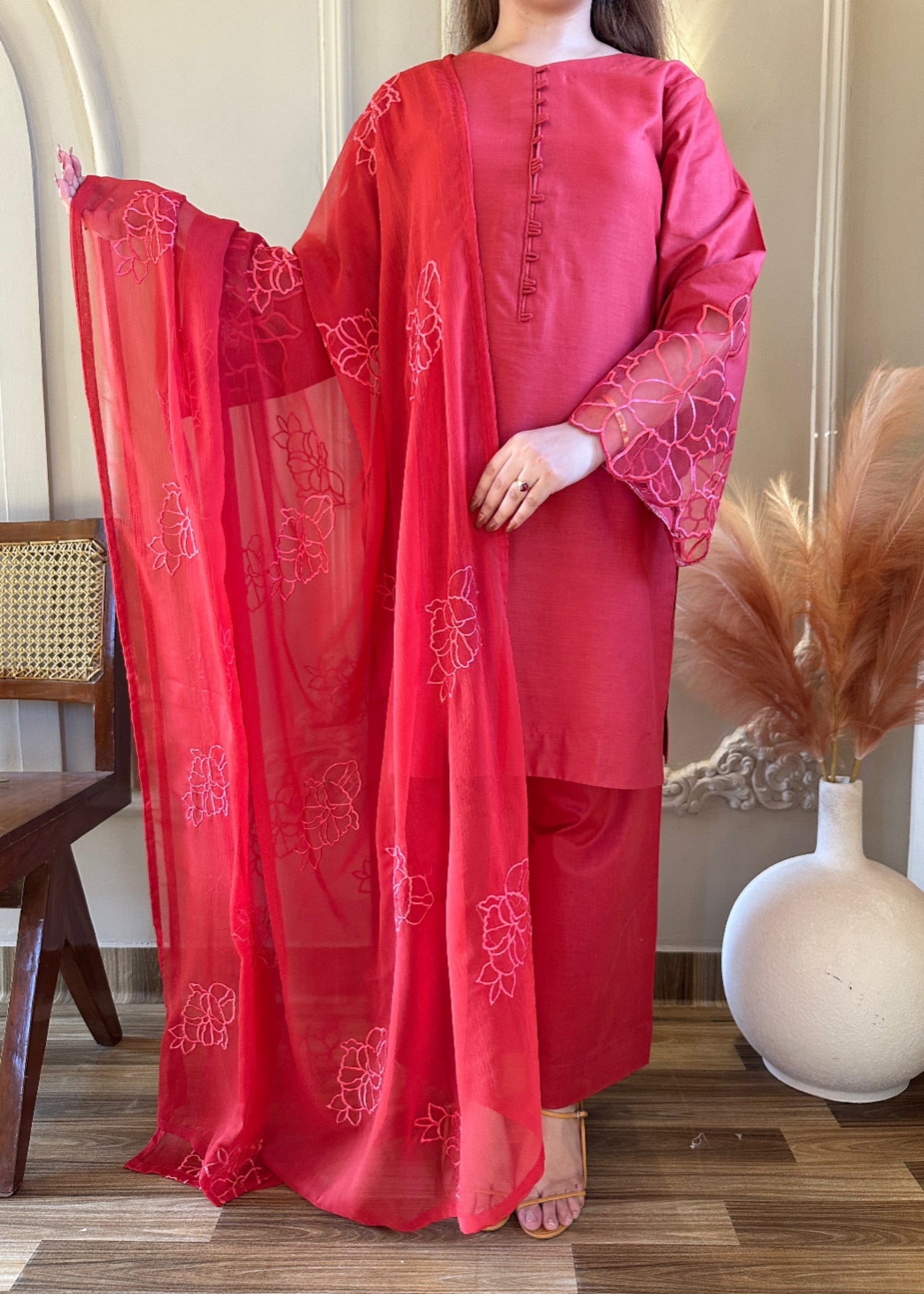 cotton Kurta Set in Imperial red