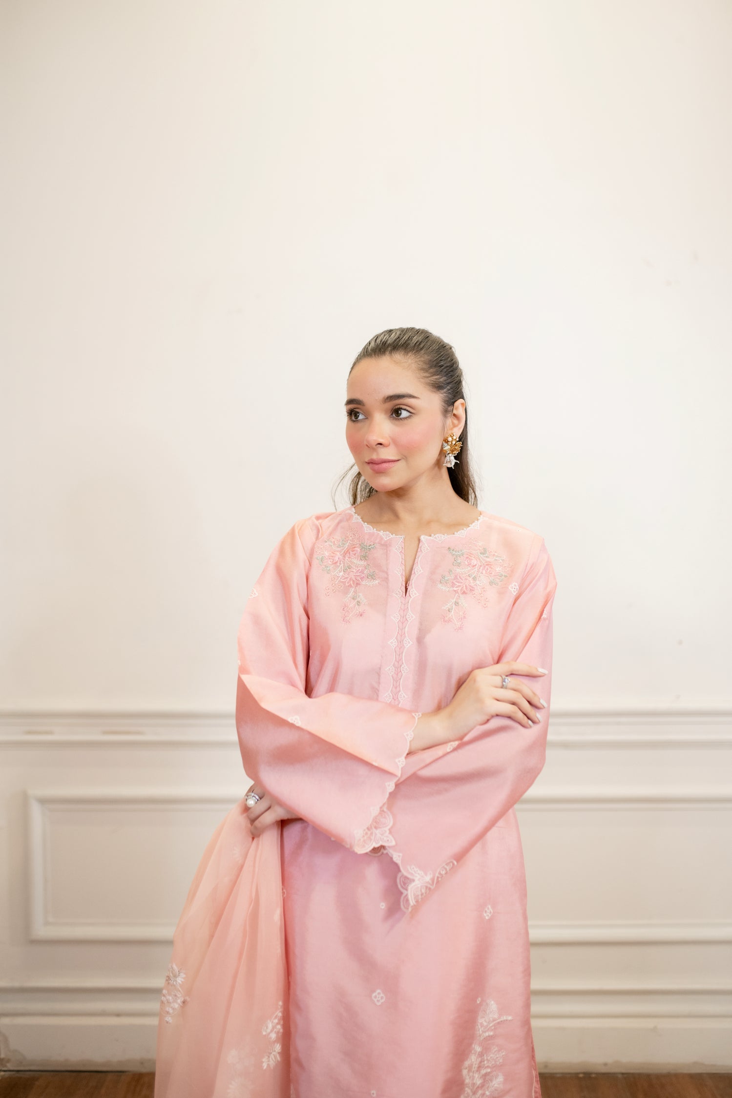 cotton net Kurta Set in Pink