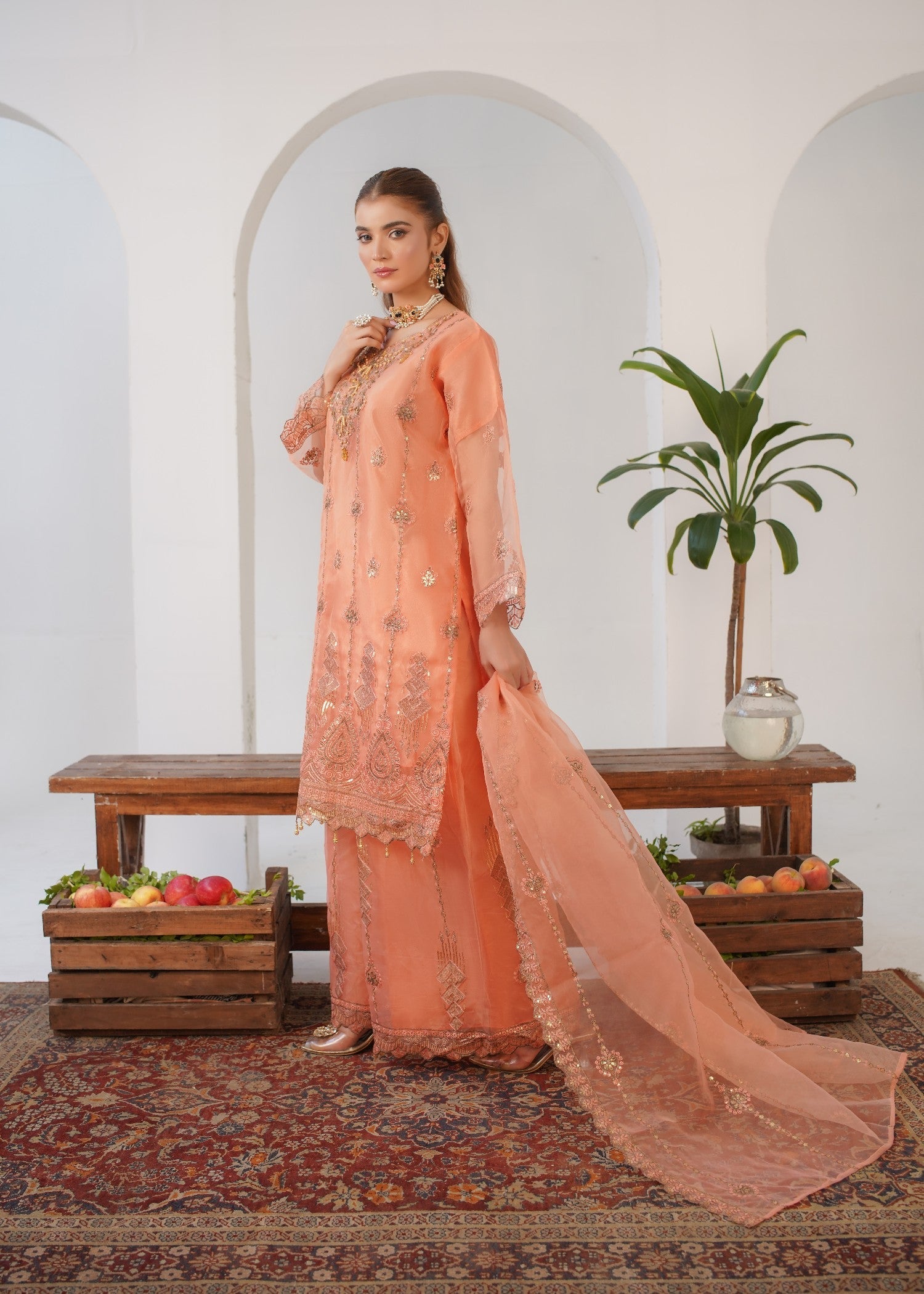 organza Sharara in Peach orange