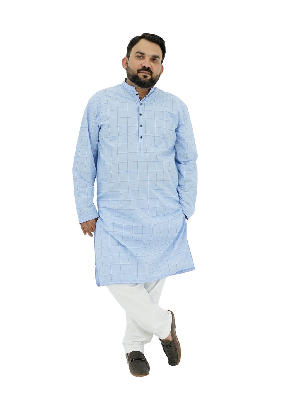 cotton Kurta Set in Sky blue, white