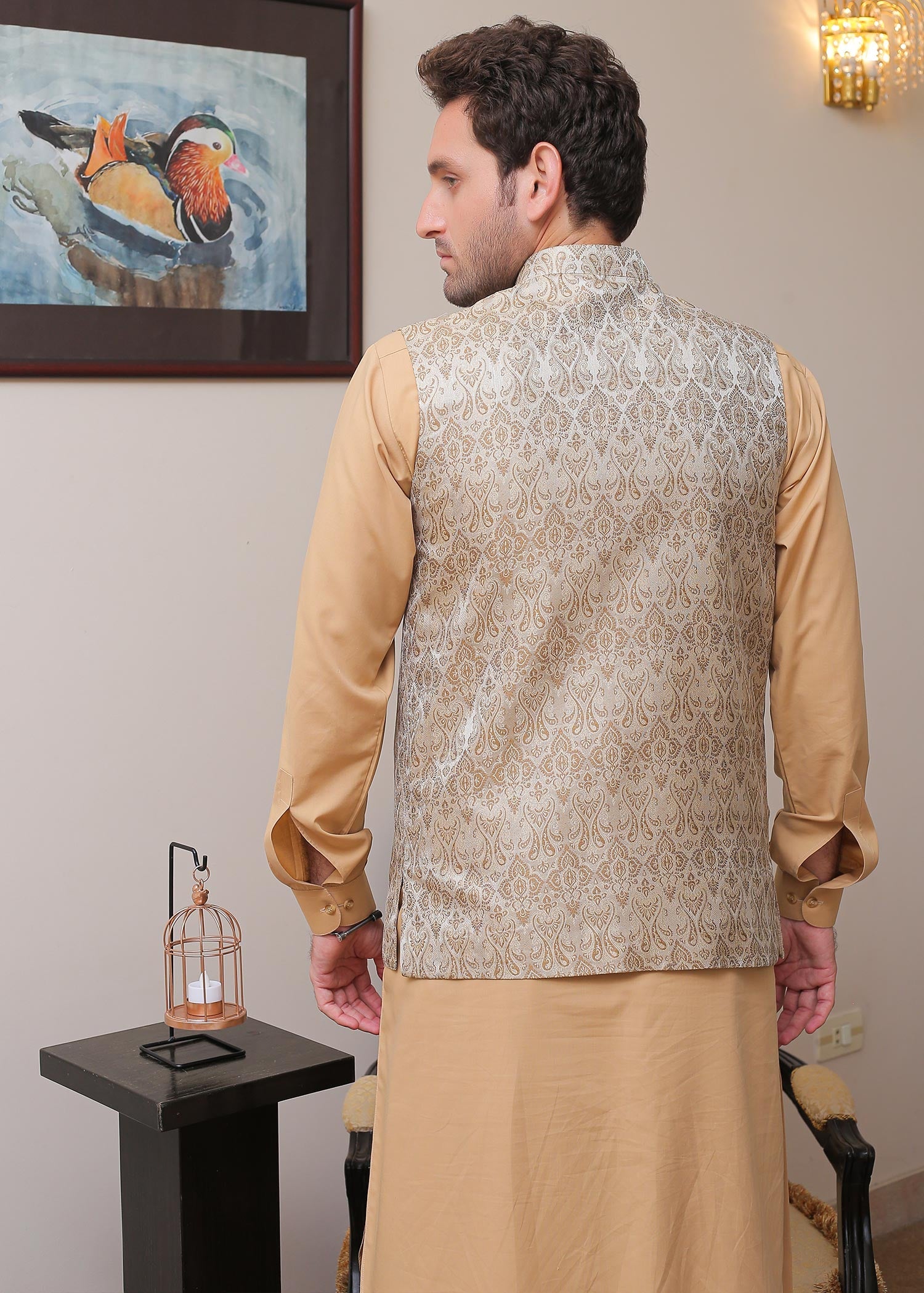 banarsi silk Waistcoat in Beige