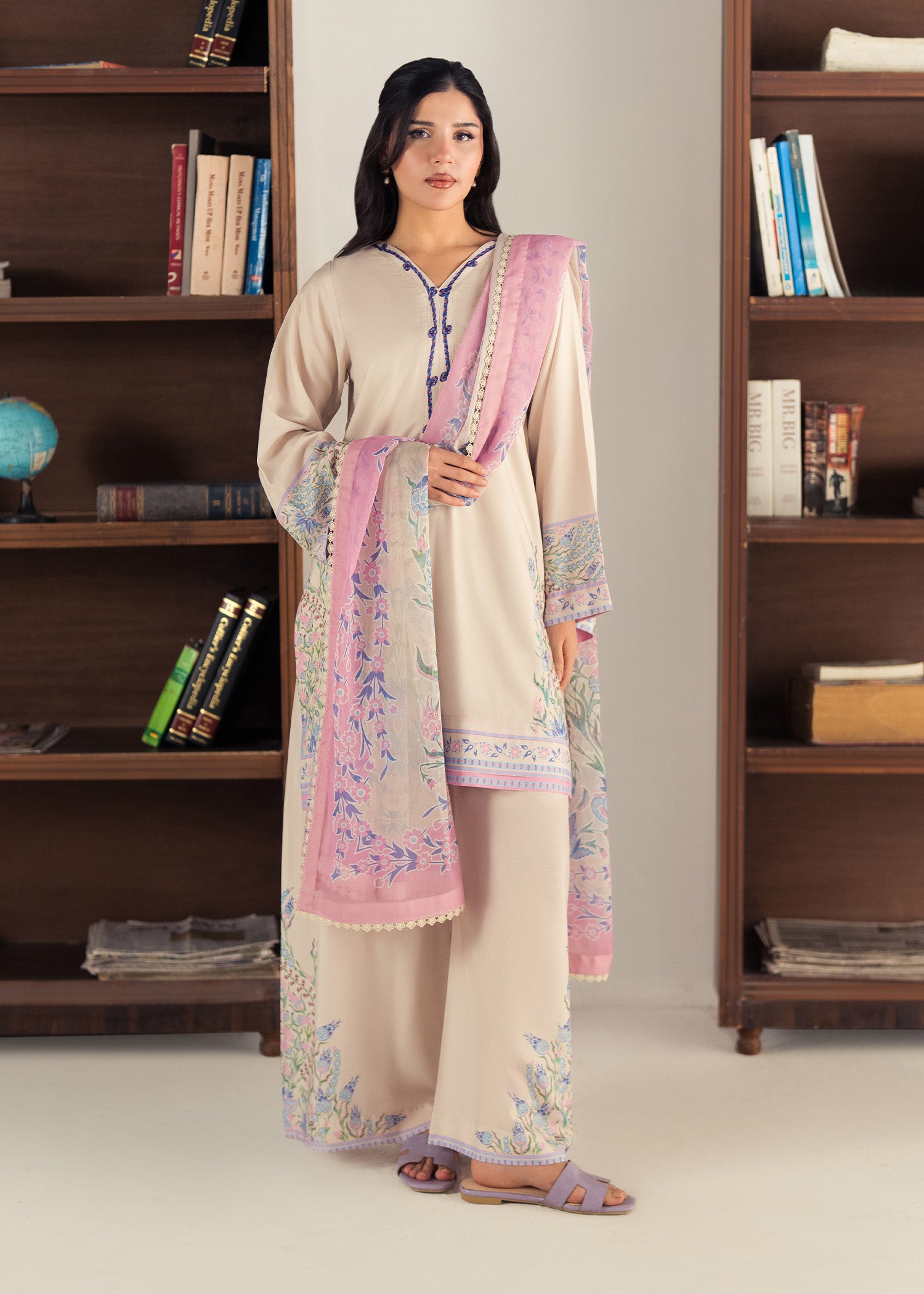slub lawn Kurta Set in Cream