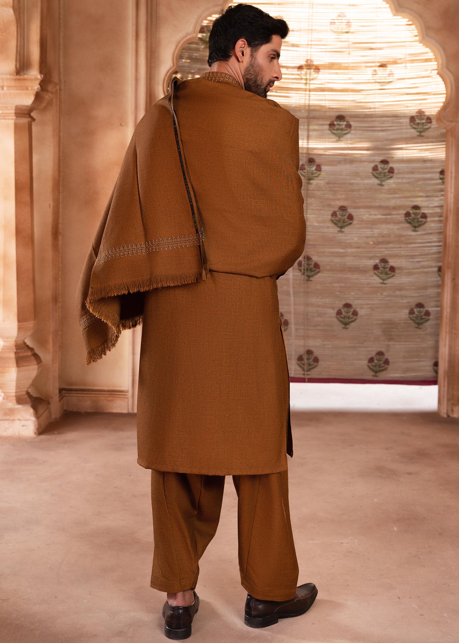 wool Shalwar Kameez in Rust orange