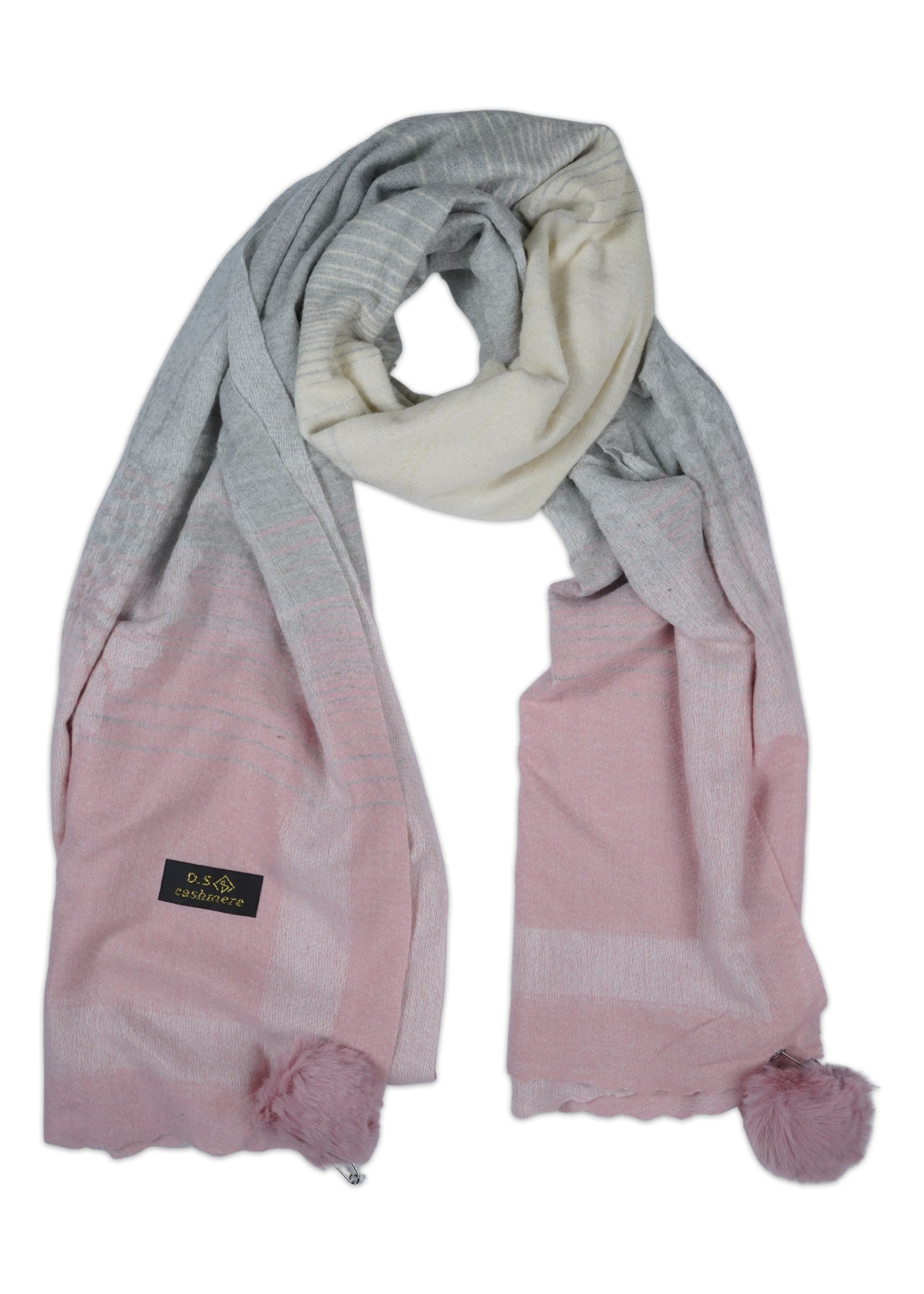 wool Hijab in Multi, white, rose pink