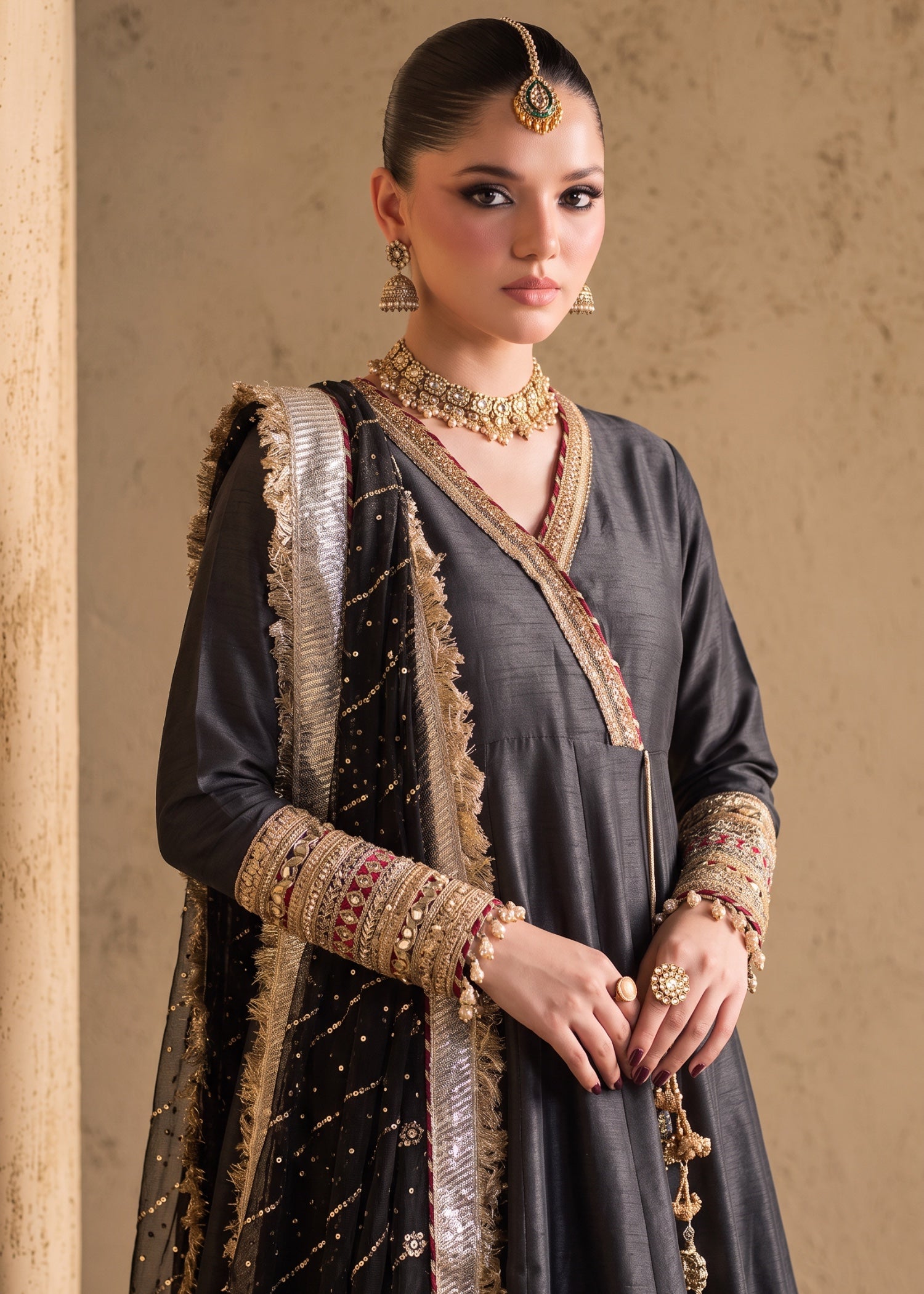 silk Angrakha in Black