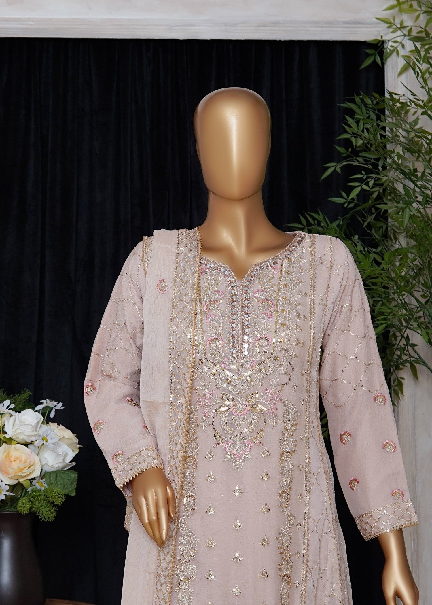 chiffon Pishwas in Beige